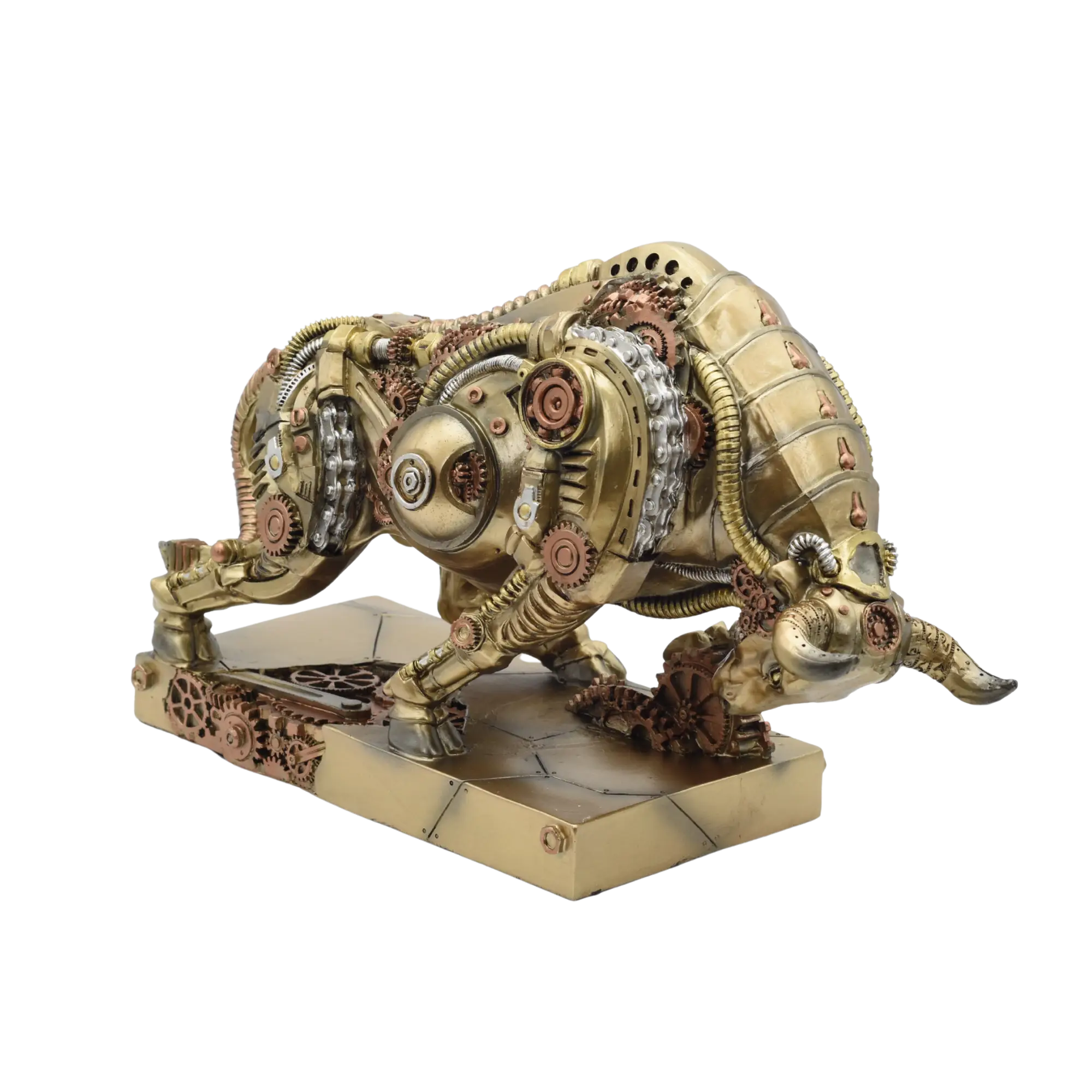 Steampunkstier mit gesenktem Haupt auf einem Sockel – Bild 10