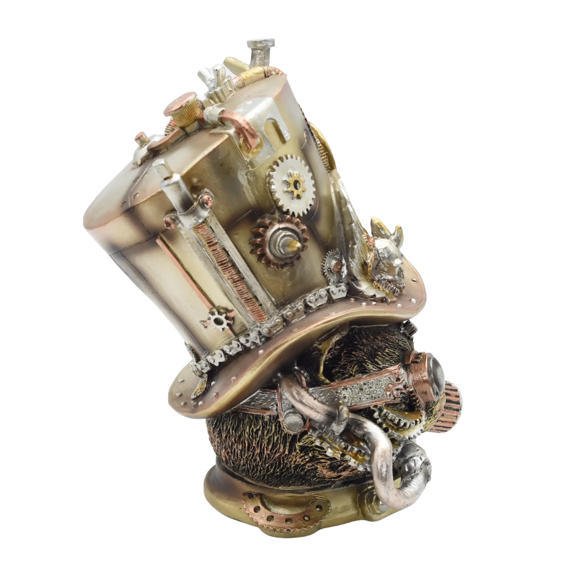 Katzenkopf aus Resin mit einem Zylinder voller Zahnräder – Bild 4