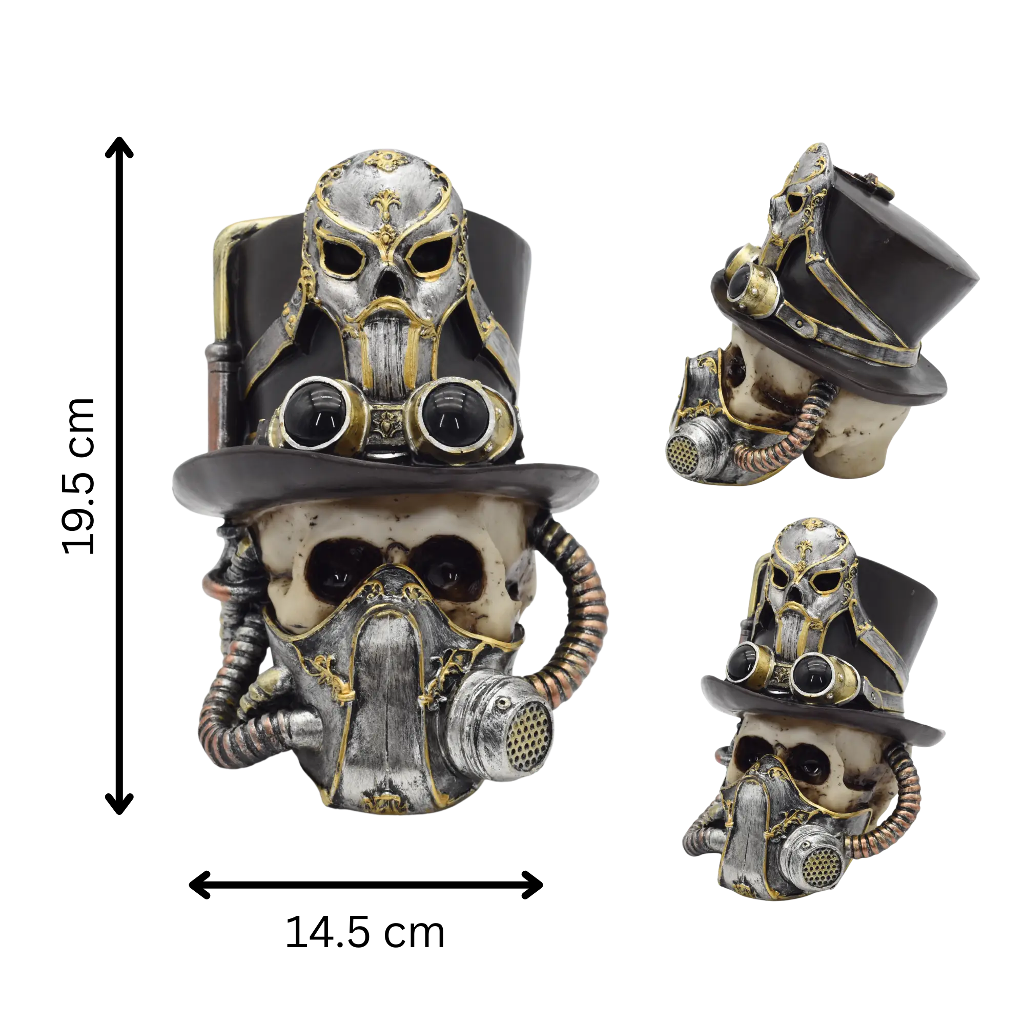 Totenschädel aus Resin mit Gasmaske und Zylinder – Bild 6