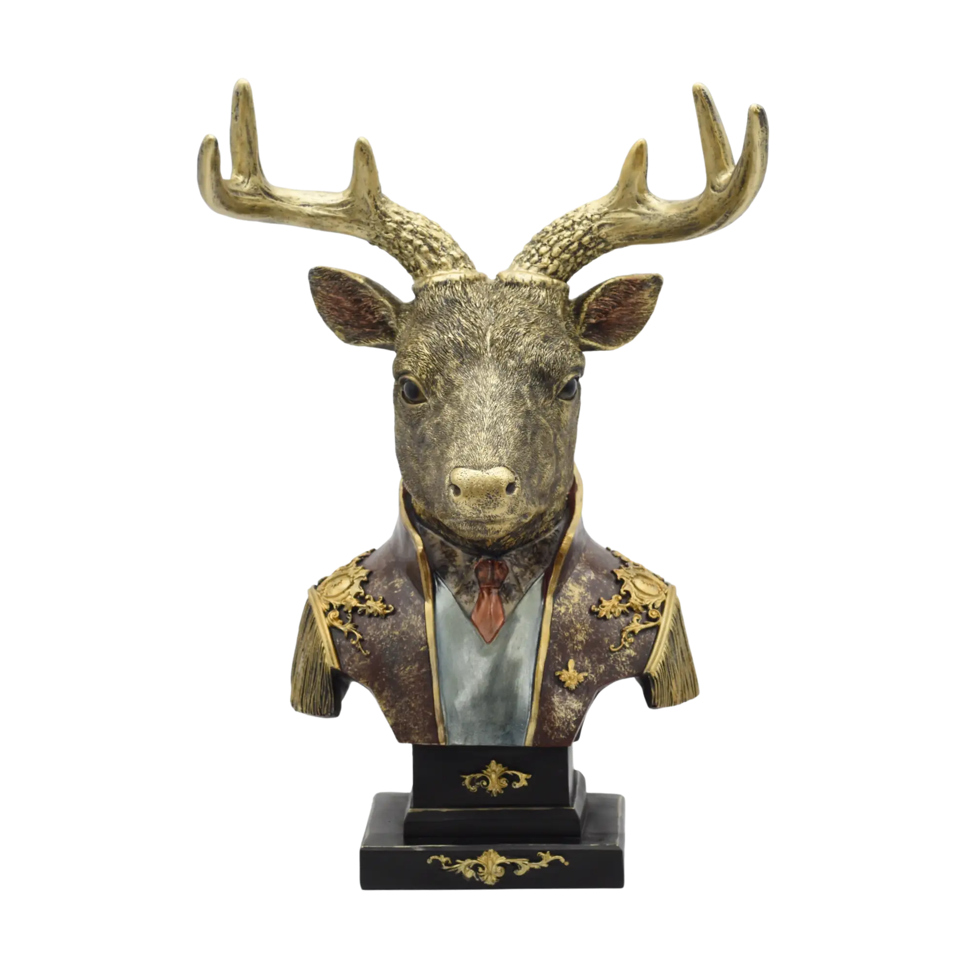 Büste eines Hirschs im Kostüm