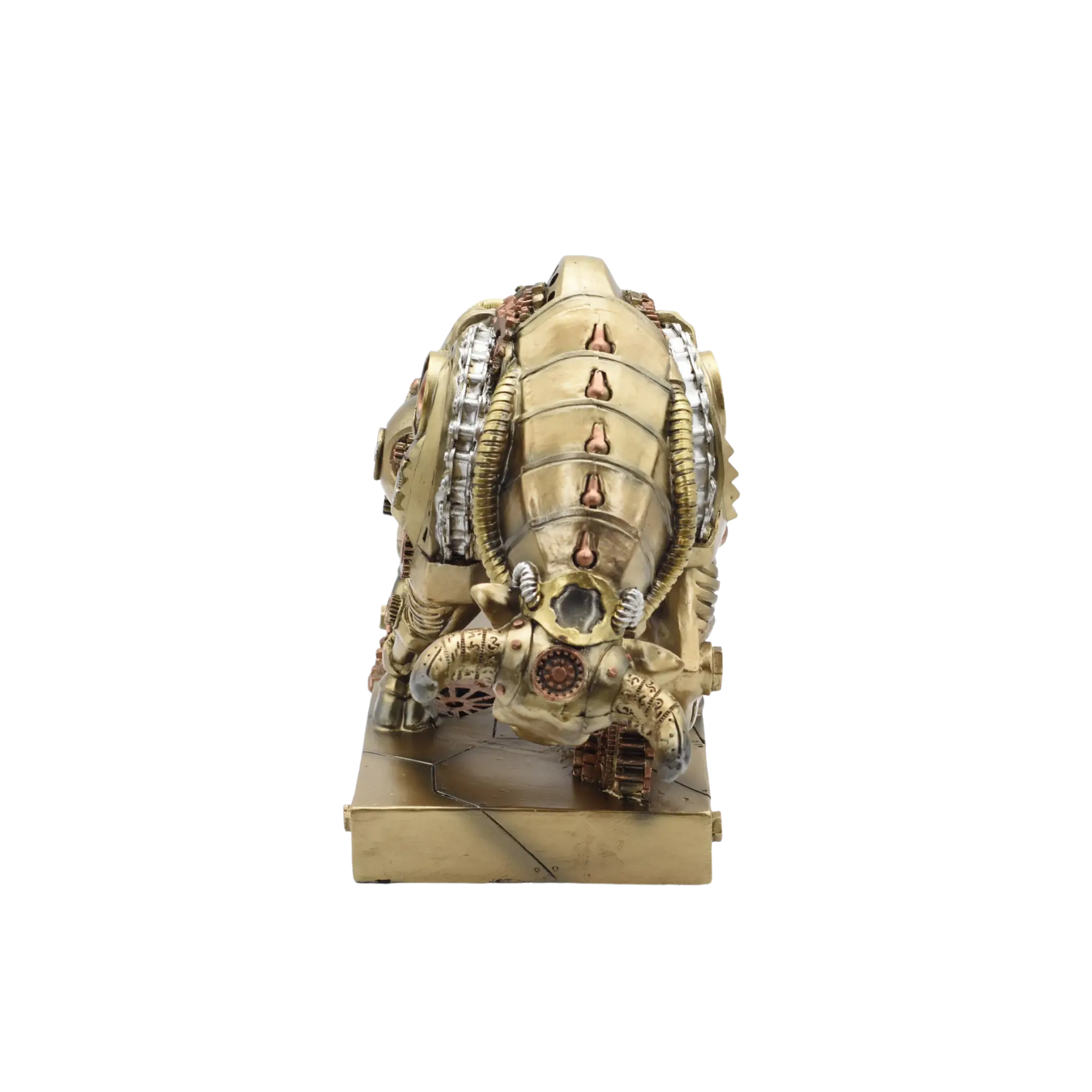 Steampunkstier mit gesenktem Haupt auf einem Sockel – Bild 5