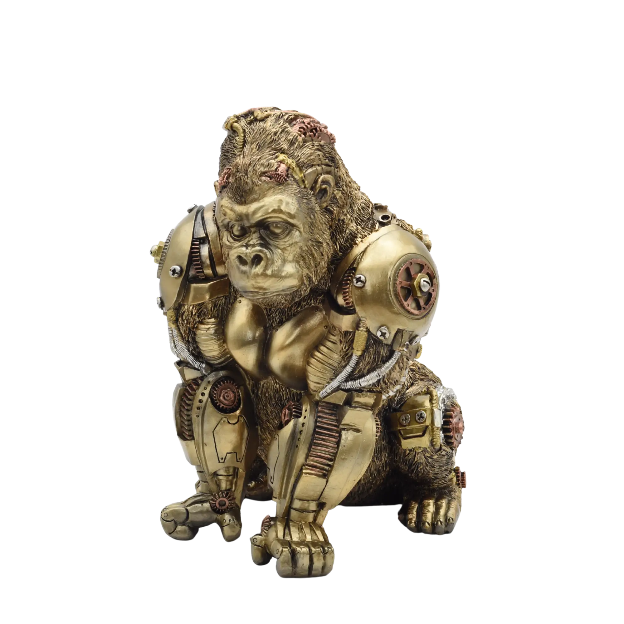 Hockender Gorilla aus Resin mit mechanischen Armen