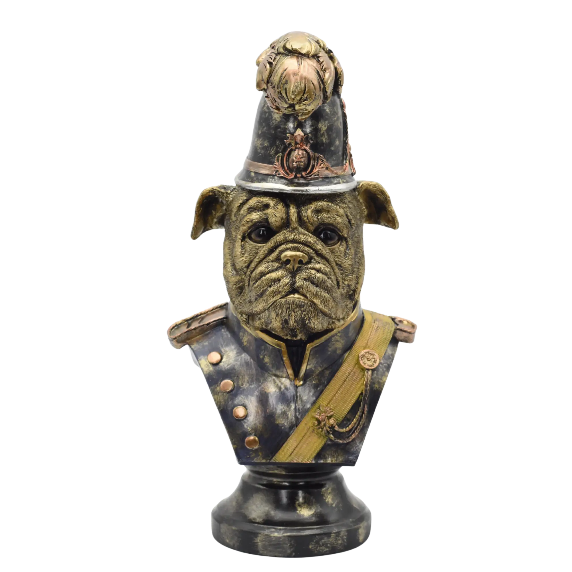 Büste einer Bulldogge in Uniform