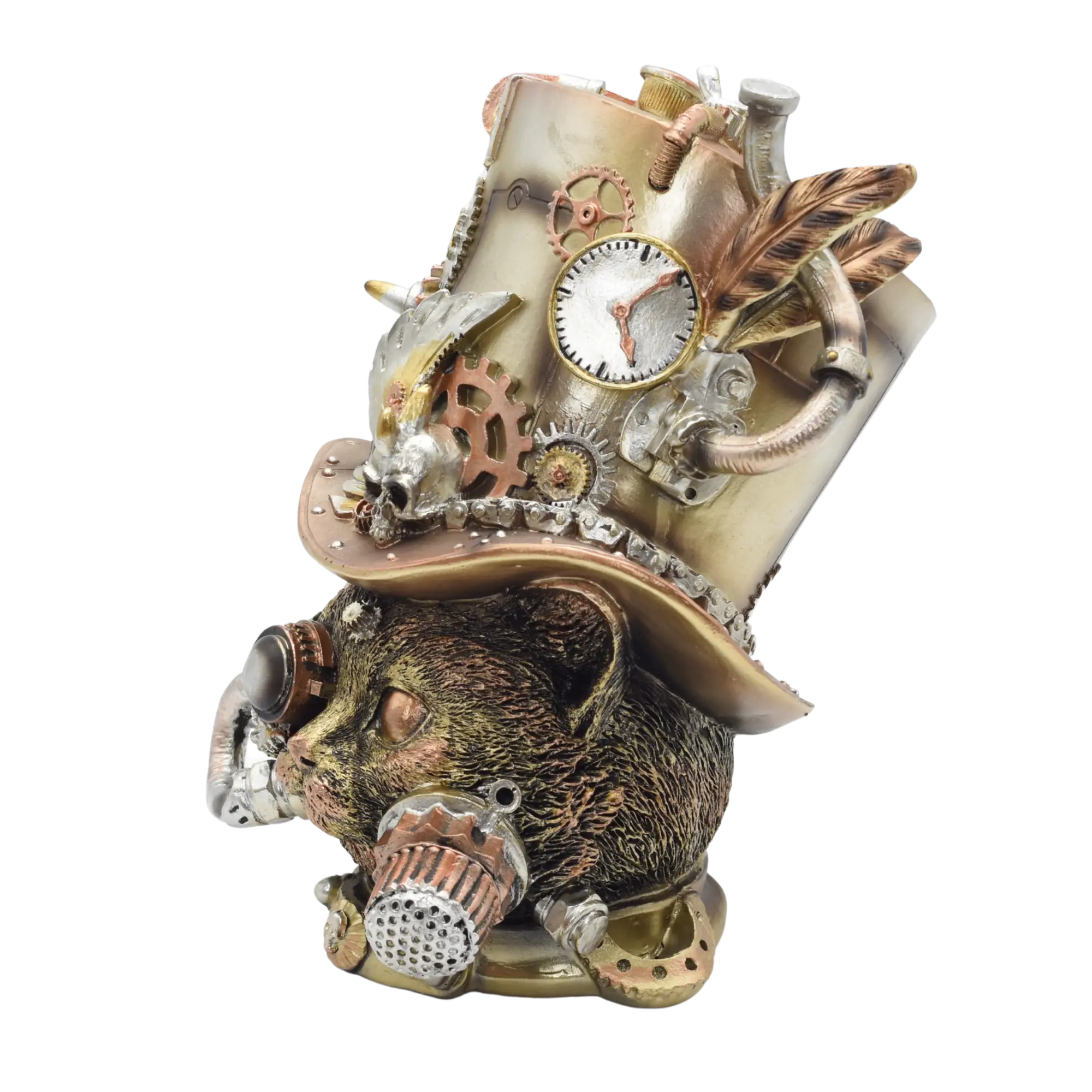 Katzenkopf aus Resin mit einem Zylinder voller Zahnräder – Bild 6