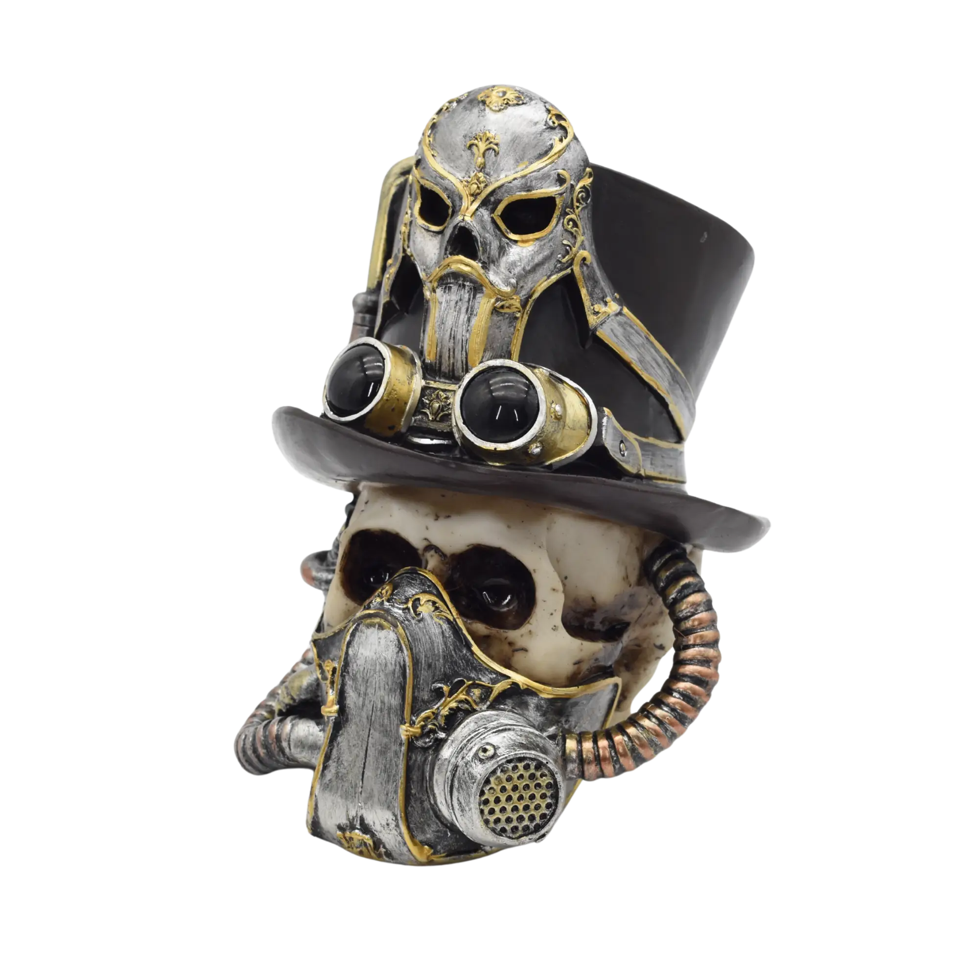 Totenschädel aus Resin mit Gasmaske und Zylinder – Bild 3