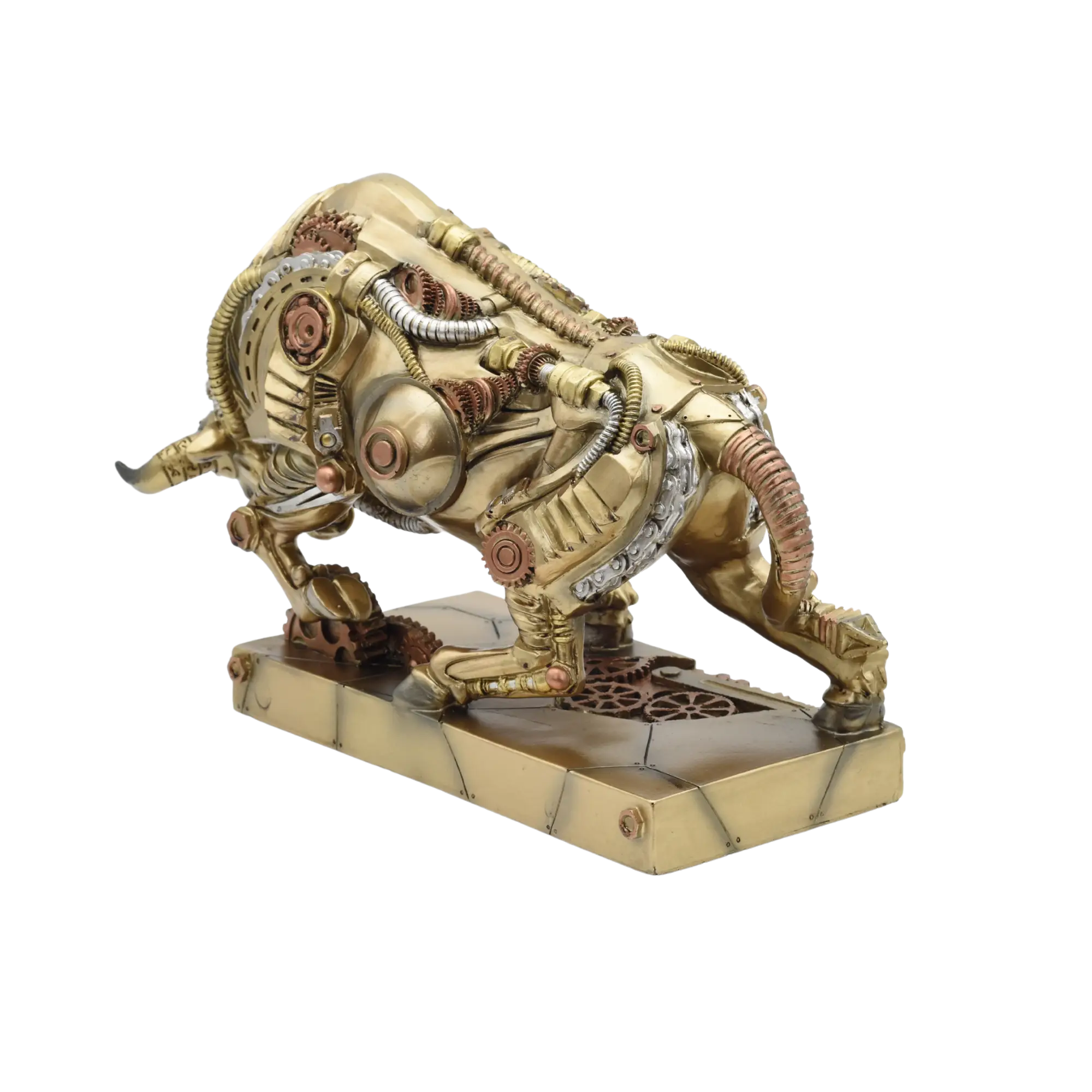 Steampunkstier mit gesenktem Haupt auf einem Sockel – Bild 8