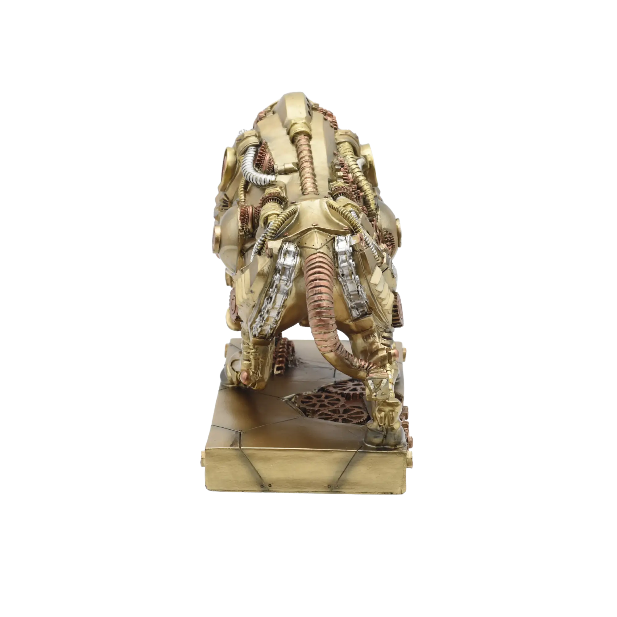 Steampunkstier mit gesenktem Haupt auf einem Sockel – Bild 9