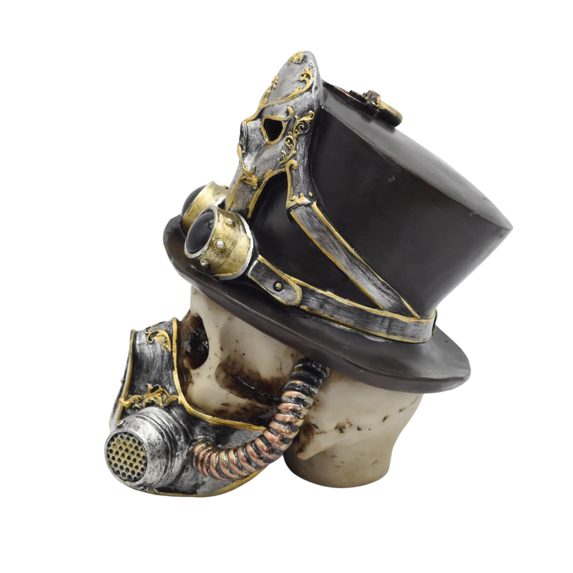 Totenschädel aus Resin mit Gasmaske und Zylinder – Bild 4