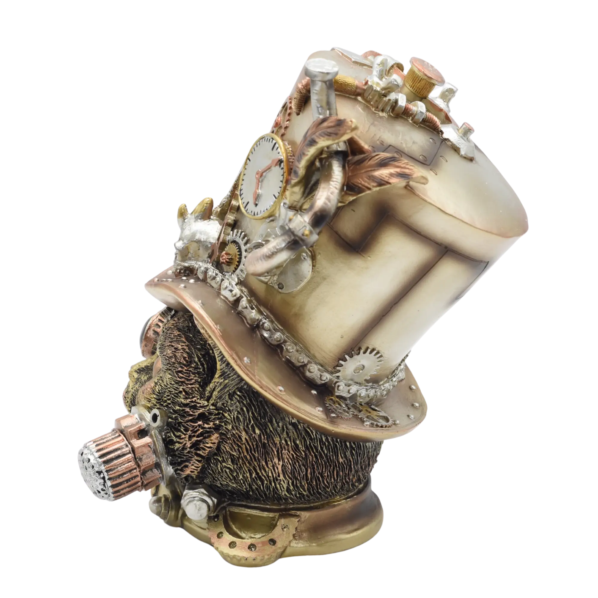 Katzenkopf aus Resin mit einem Zylinder voller Zahnräder – Bild 5