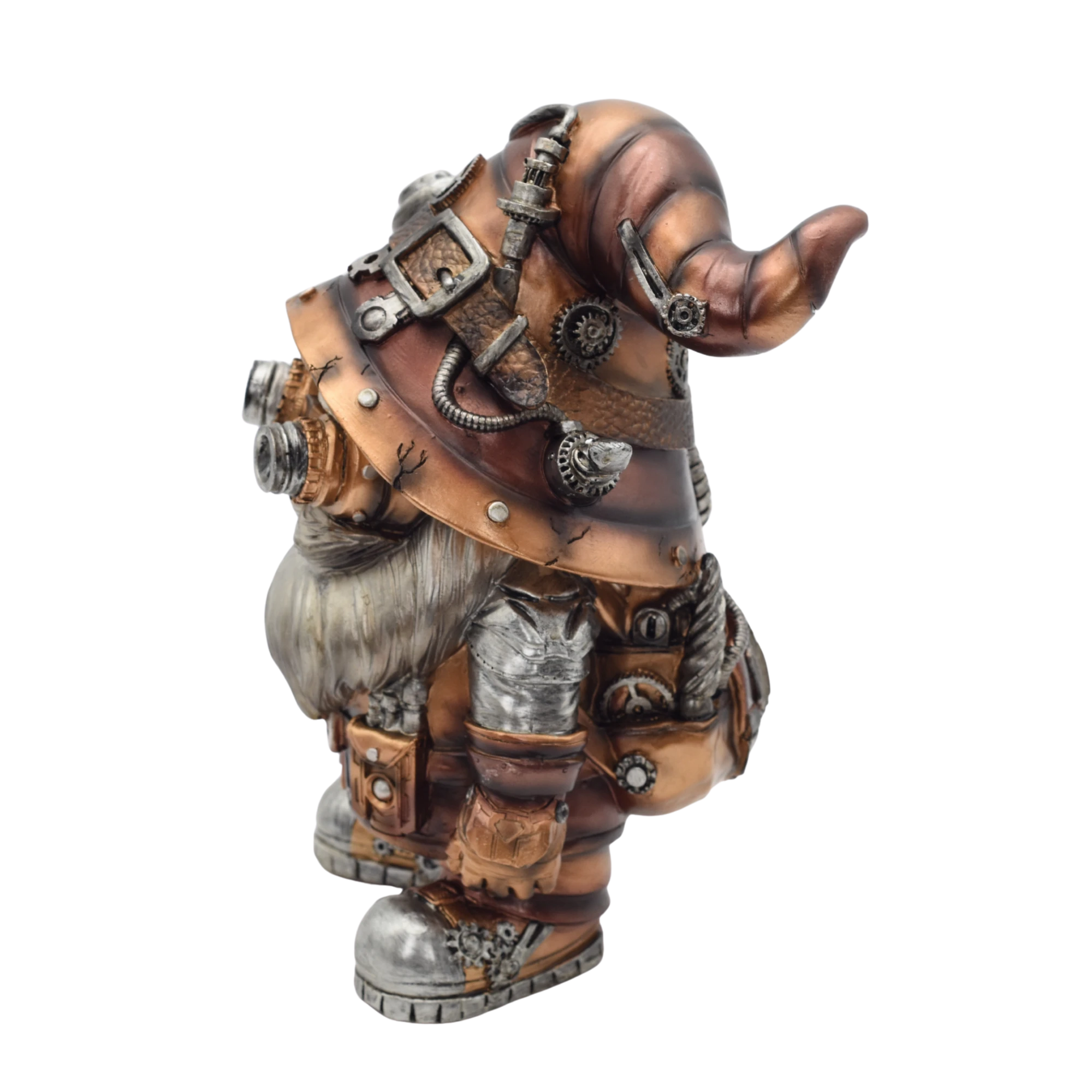Steampunkgartenzwerg aus Resin mit Zahnrädern und Goggles – Bild 4