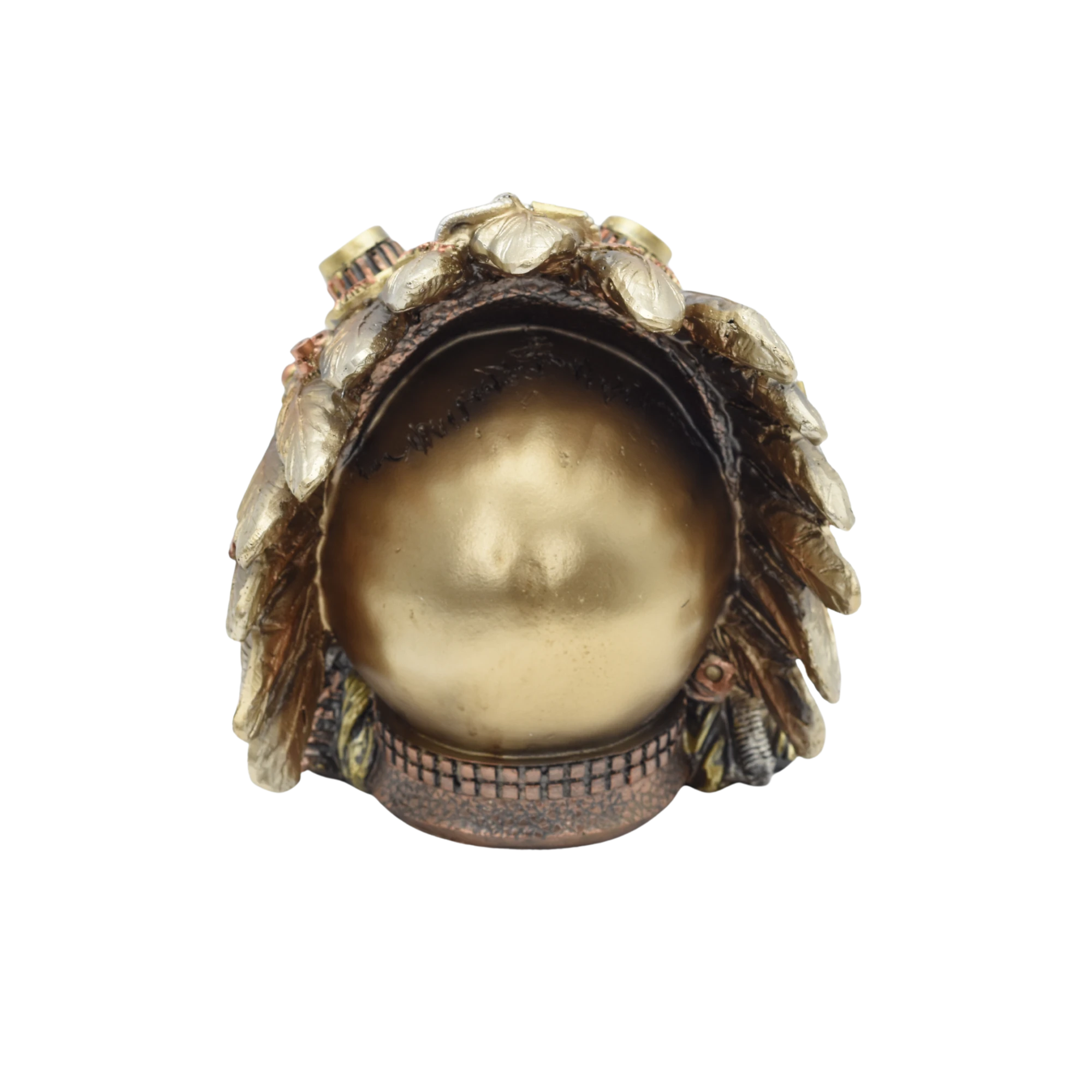 Totenschädel aus Resin mit Gasmaske und Häuptlingsschmuck – Bild 5