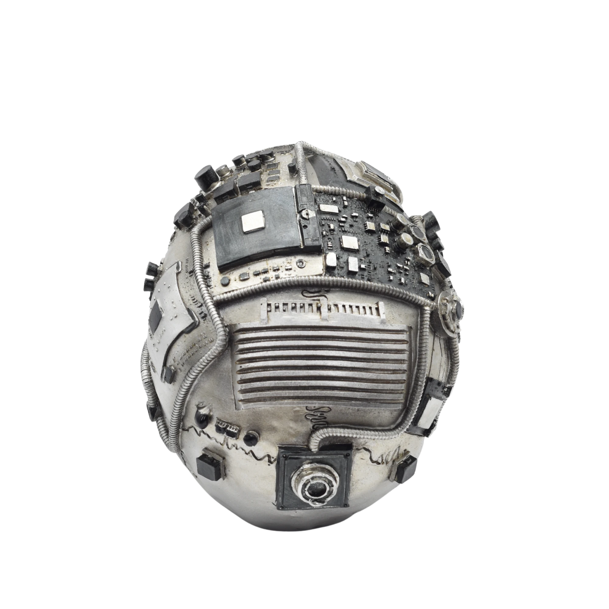 Silberner Totenschädel aus Resin mit Zahnrädern – Bild 5