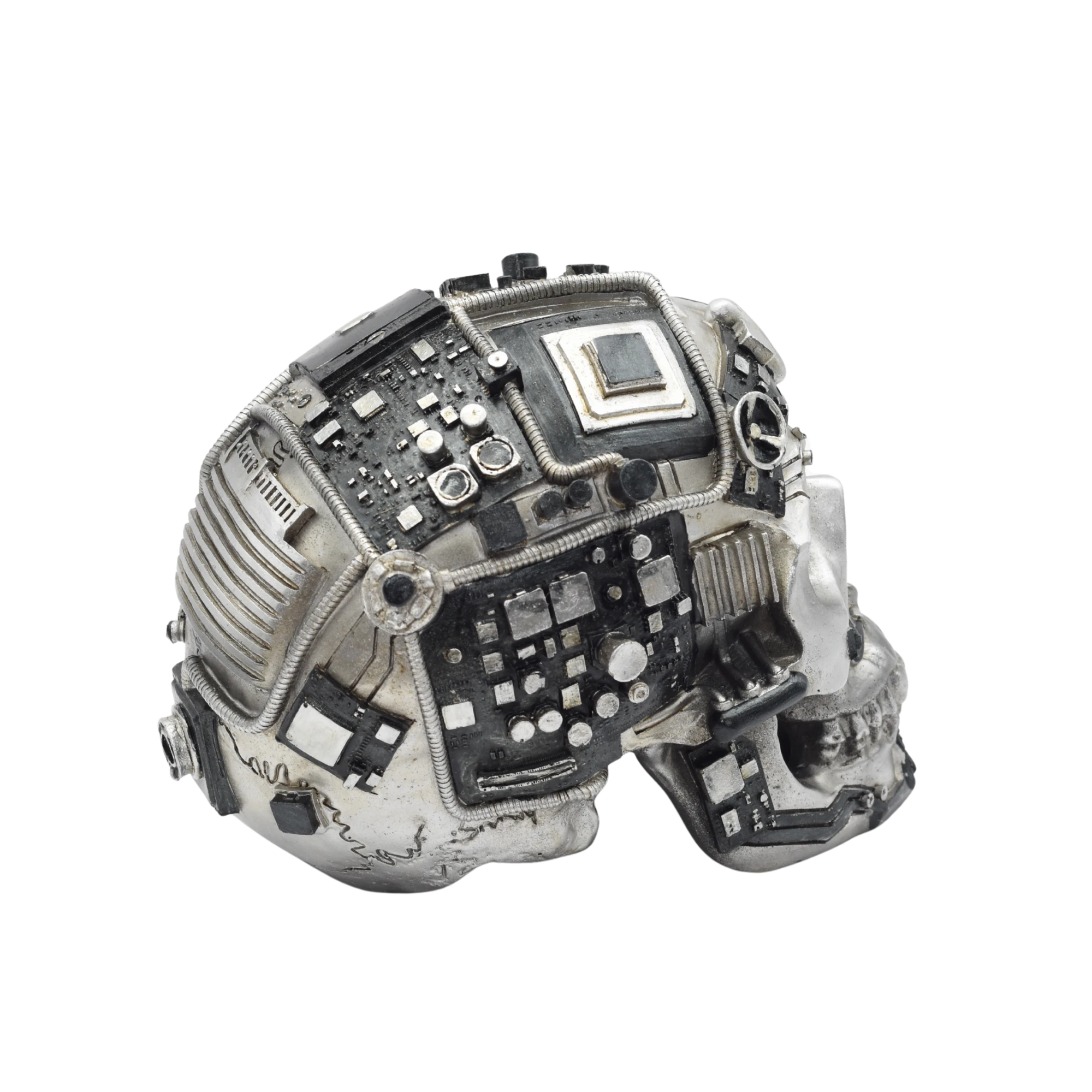 Silberner Totenschädel aus Resin mit Zahnrädern – Bild 6