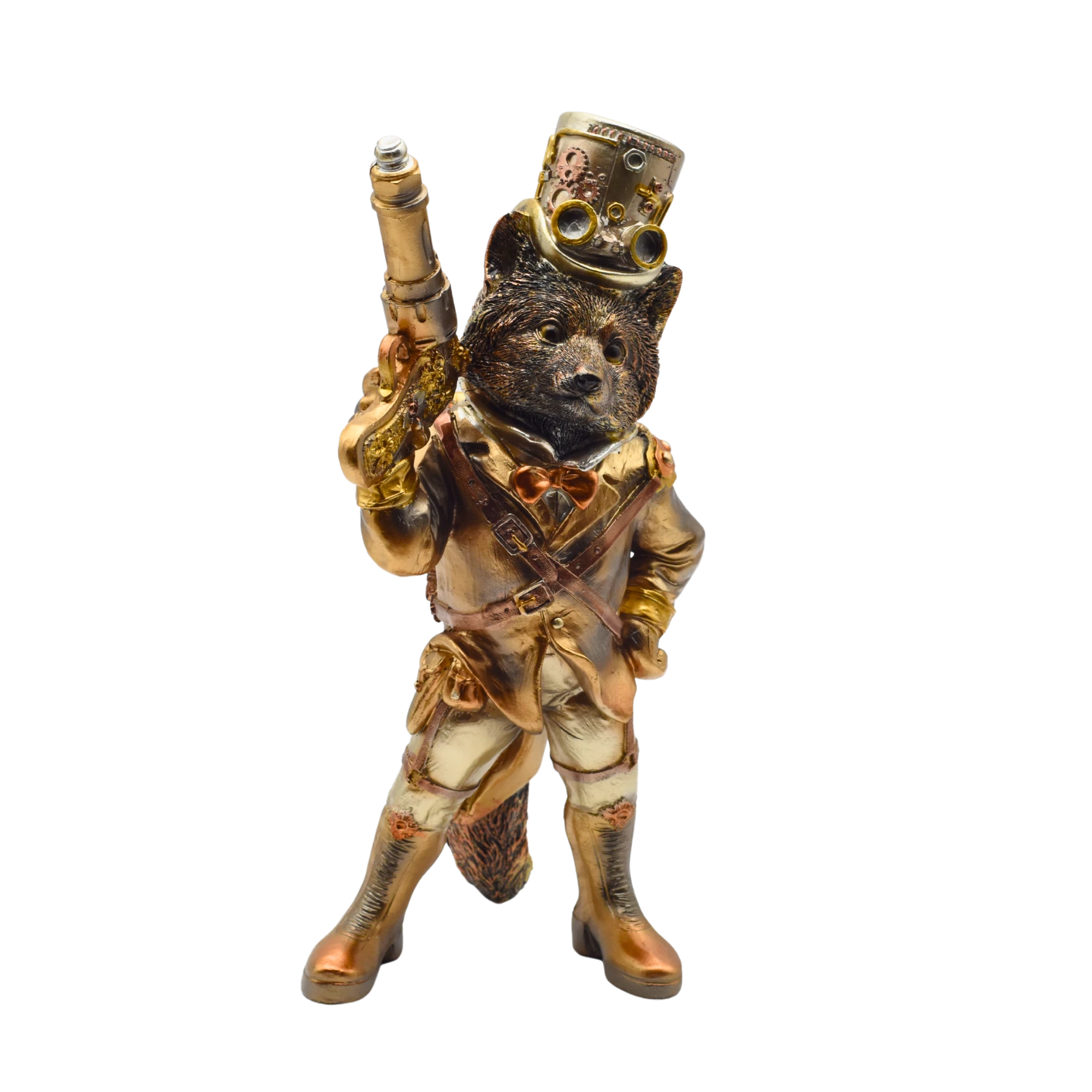 Steampunkfuchs aus Resin mit Revolver und Zylinder – Bild 2