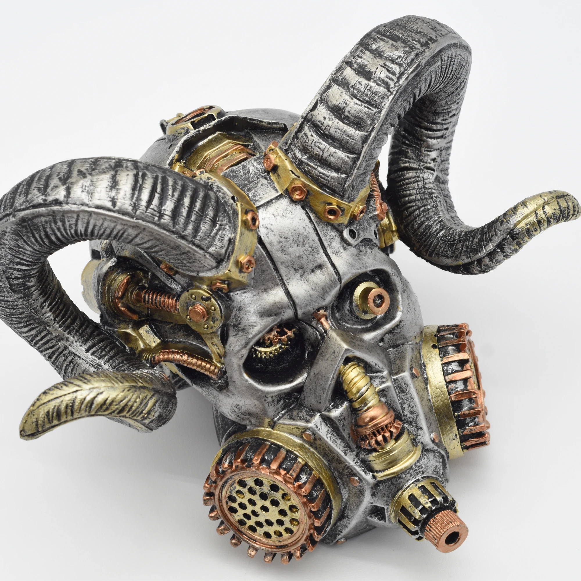 Steampunktotenschädel mit geschwungenen Hörnern – Bild 3