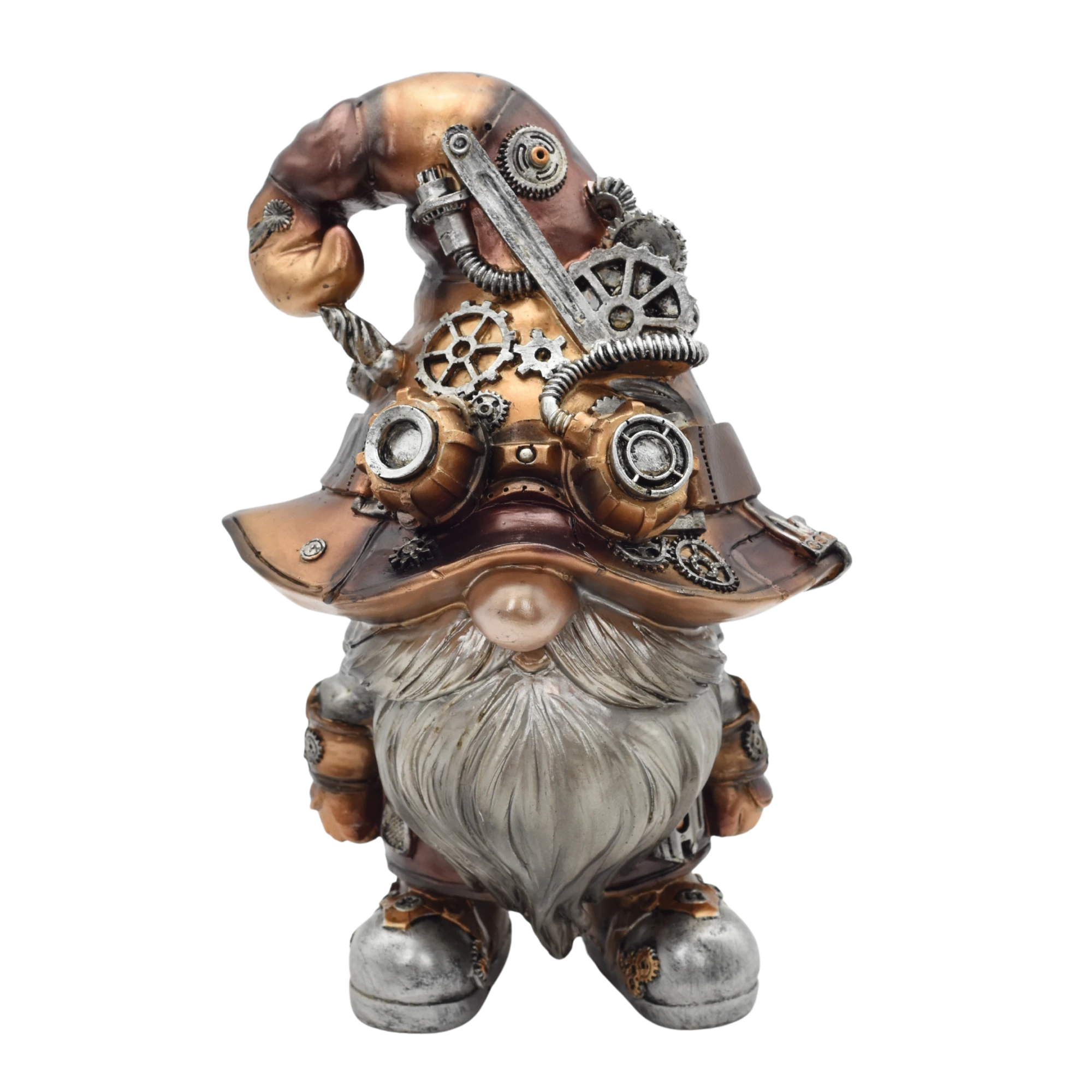 Steampunkgartenzwerg aus Resin mit Hut über den Augen – Bild 2
