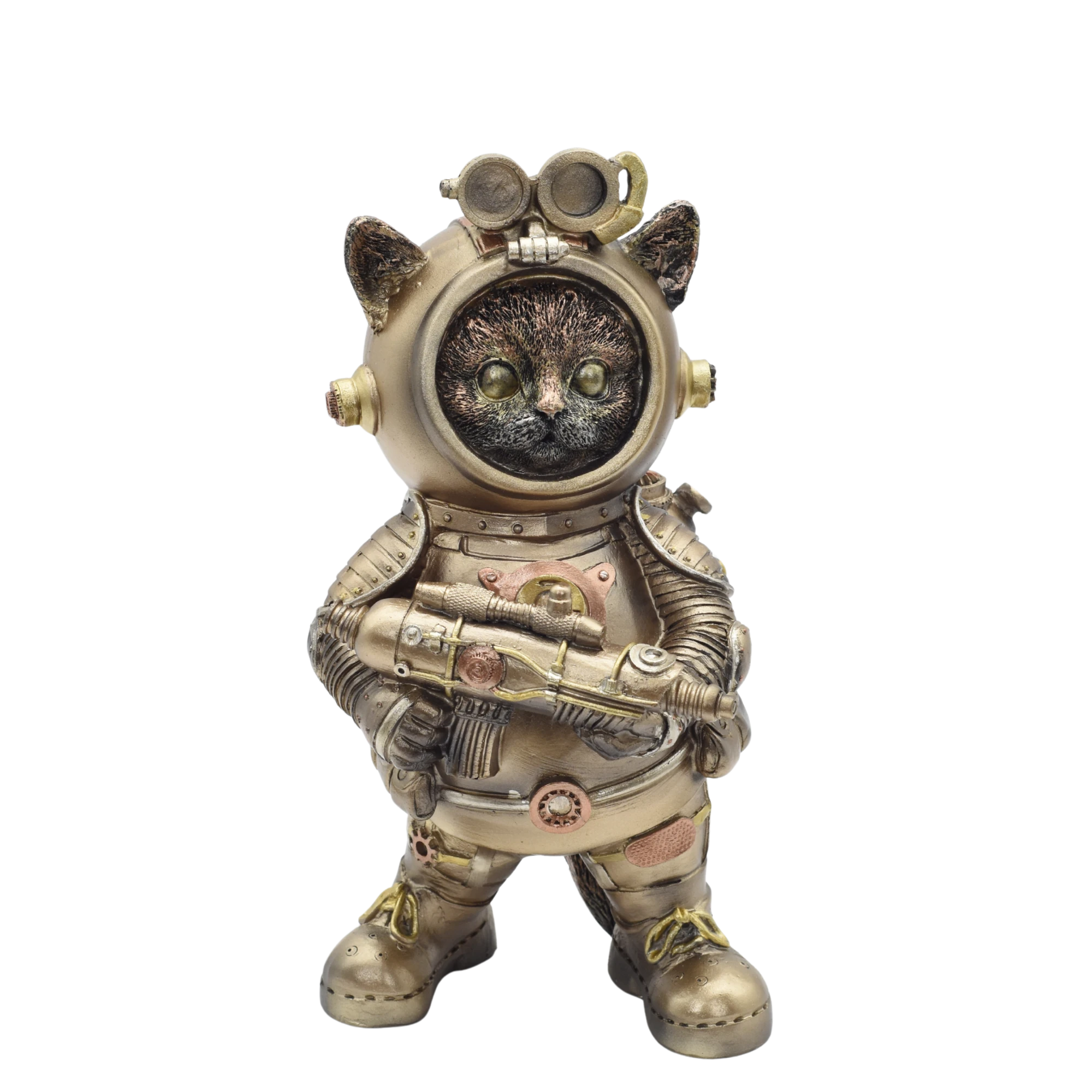 Steampunkkatze aus Resin im Raumanzug mit Waffe – Bild 2