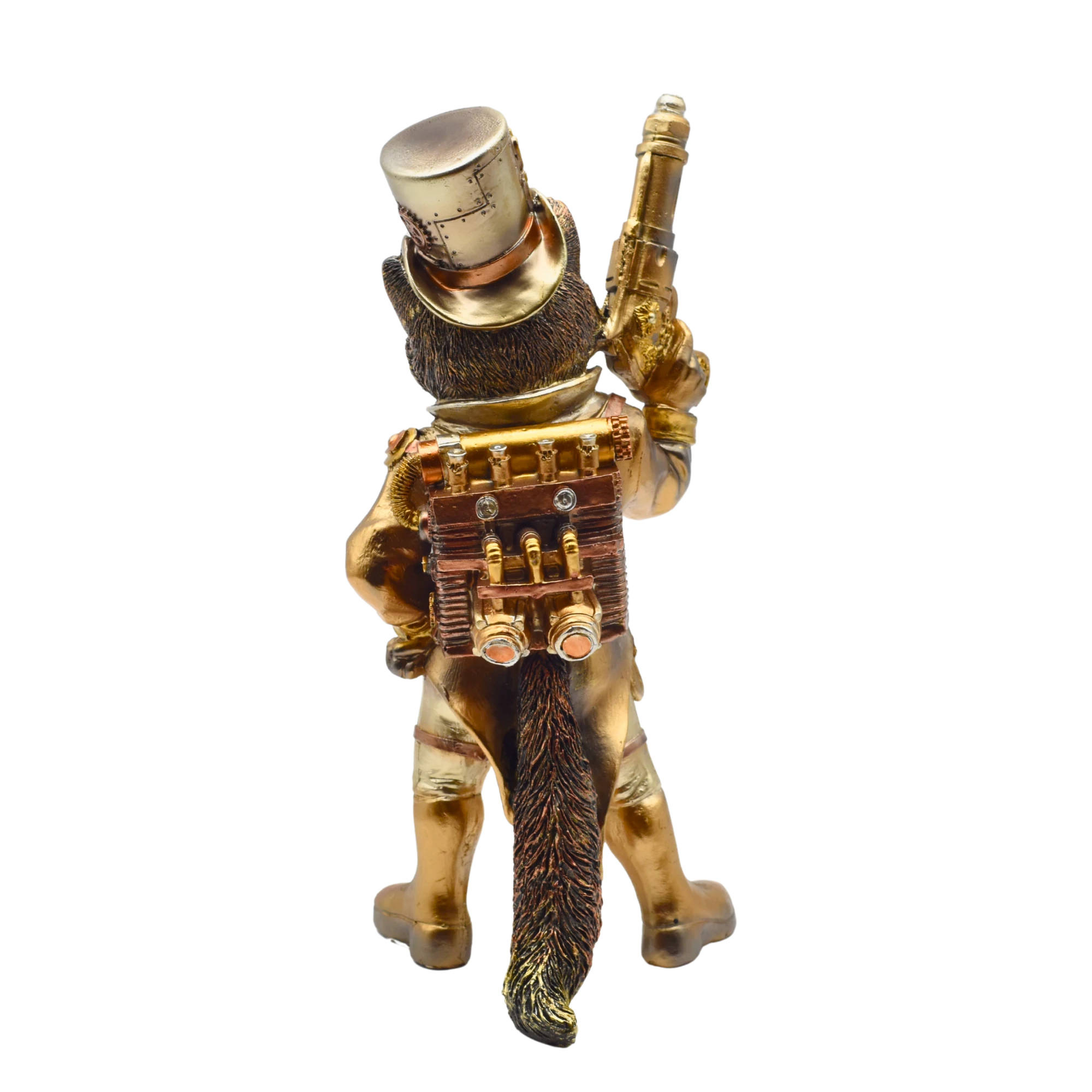 Steampunkfuchs aus Resin mit Revolver und Zylinder – Bild 3