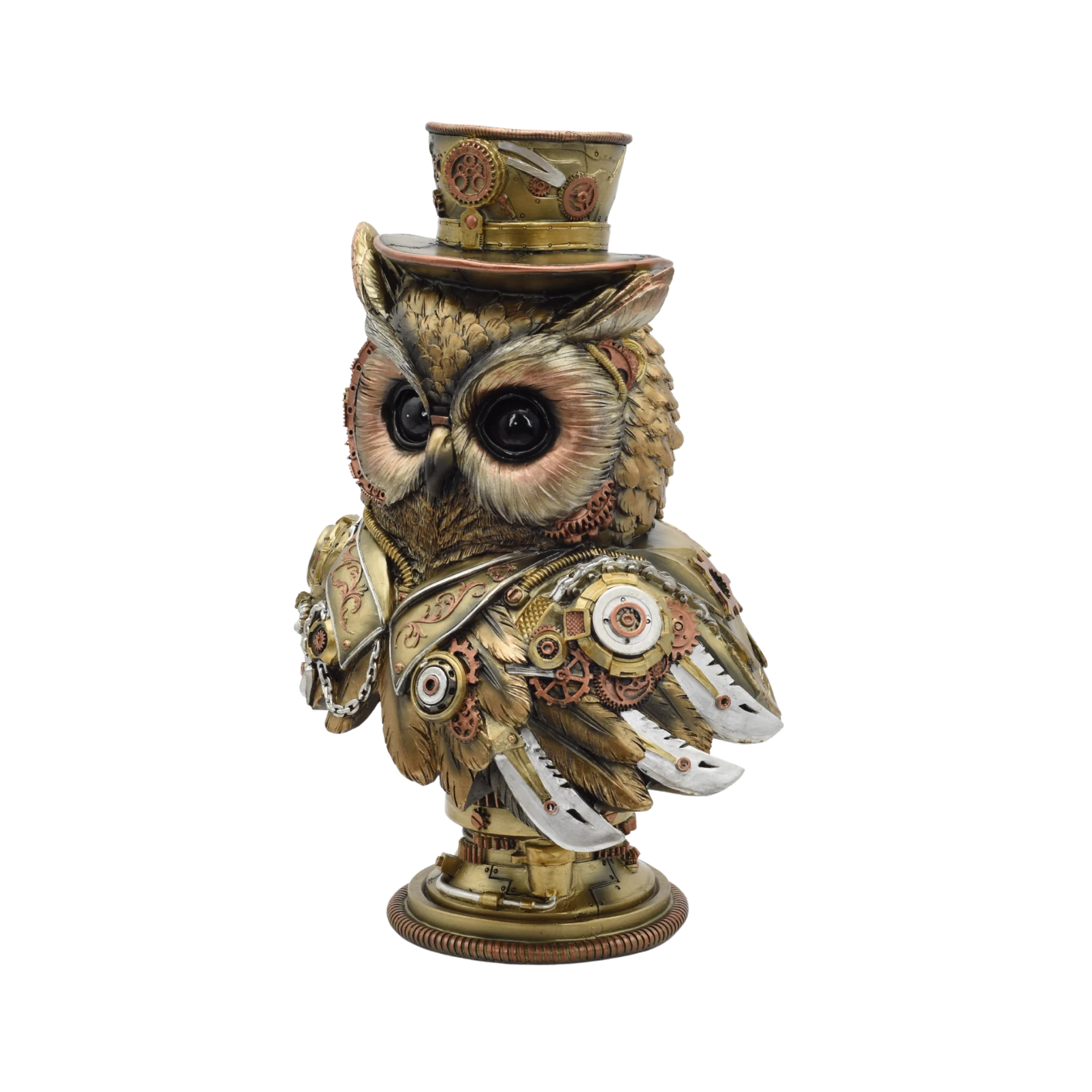 Büste einer Eule mit Zylinder im Steampunkstyle