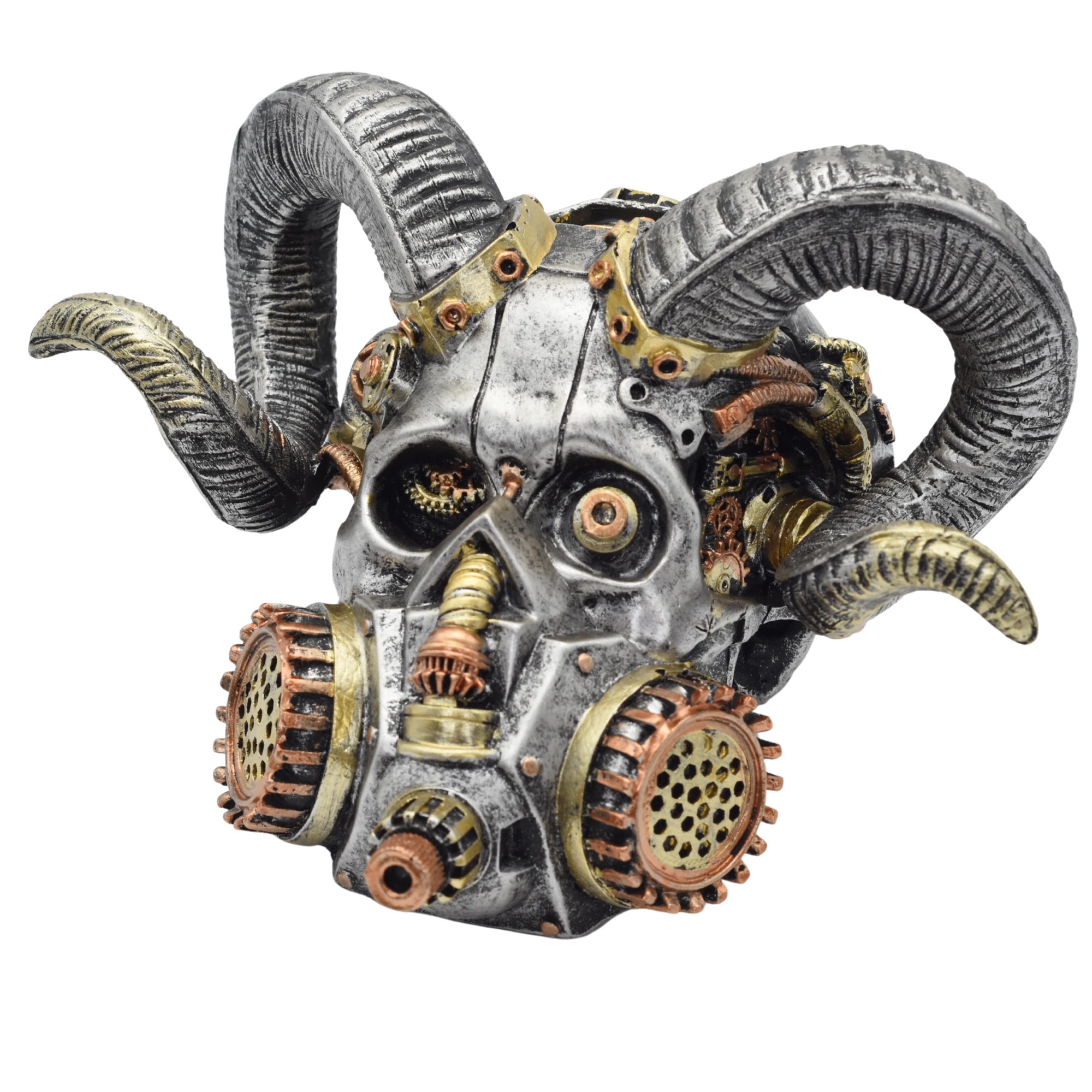 Steampunktotenschädel mit geschwungenen Hörnern