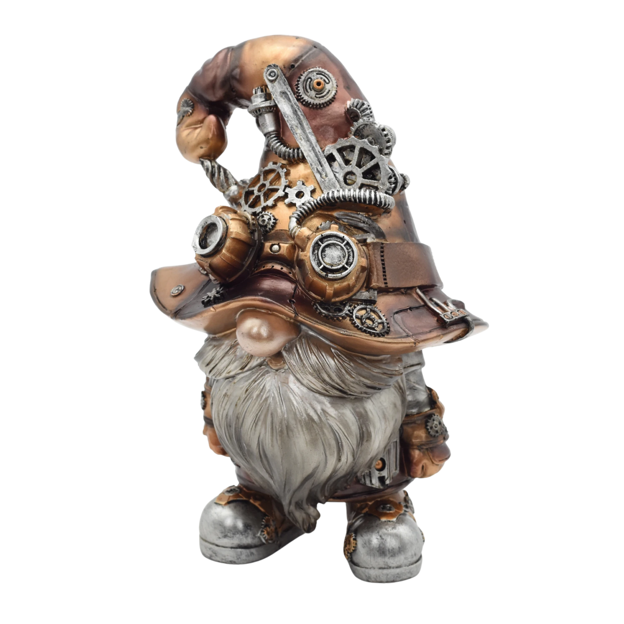 Steampunkgartenzwerg aus Resin mit Hut über den Augen
