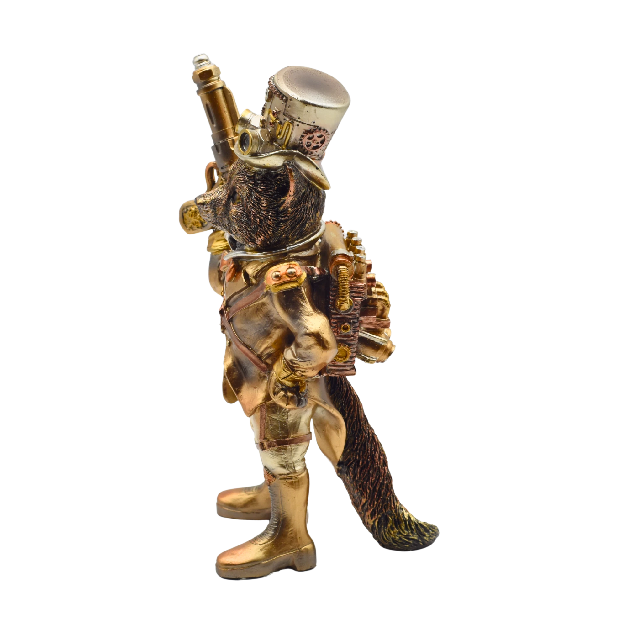Steampunkfuchs aus Resin mit Revolver und Zylinder – Bild 4