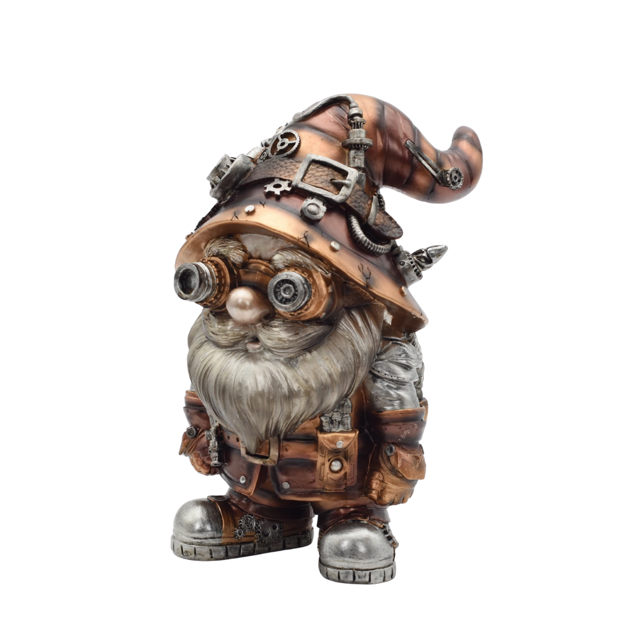 Steampunkgartenzwerg aus Resin mit Zahnrädern und Goggles