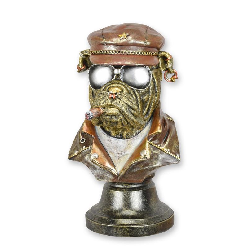 Resinbüste: Bulldogge in Bikerkluft mit Zigarre