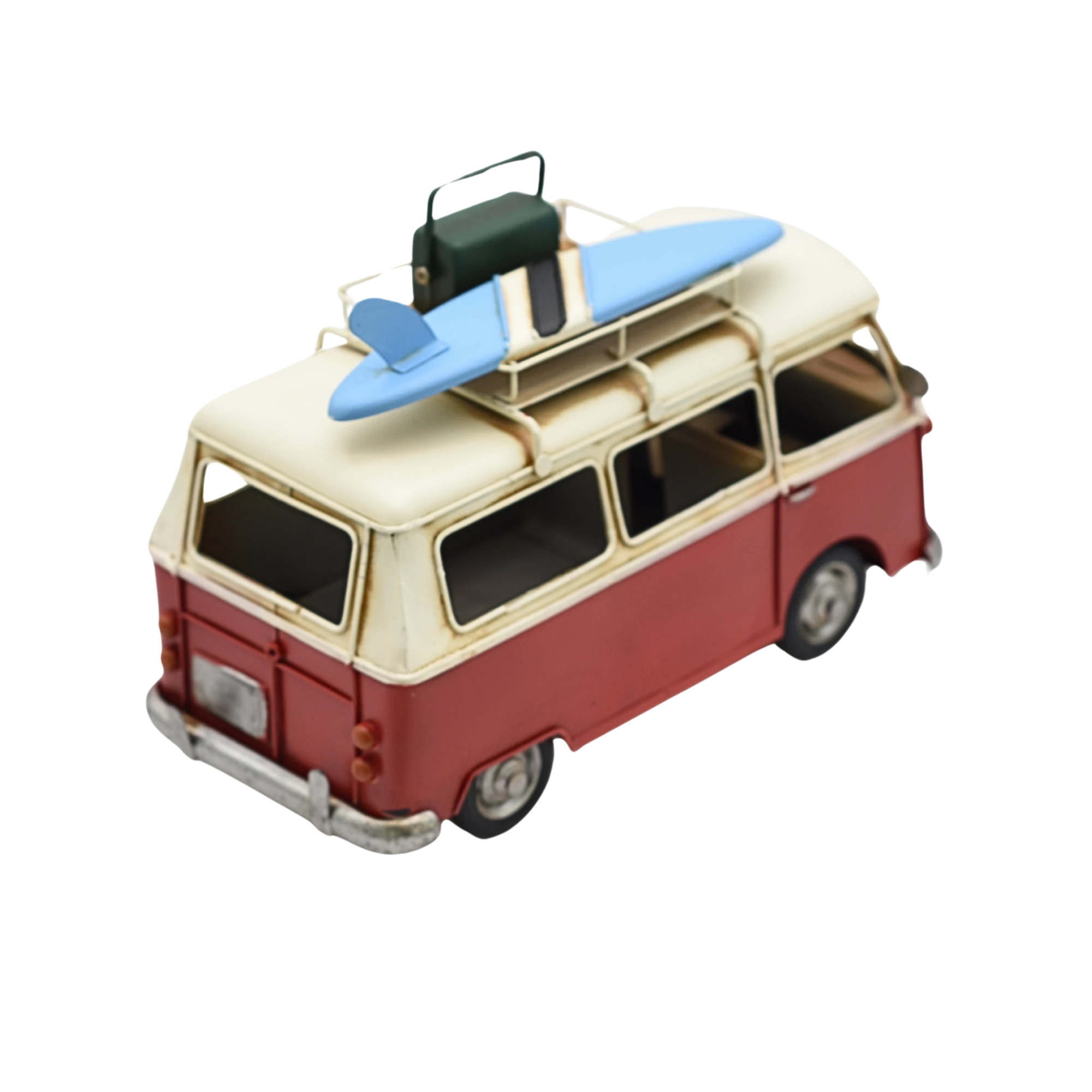 Miniaturmodel eines VW-Busses in Rot-Beige mit Koffer – Bild 10