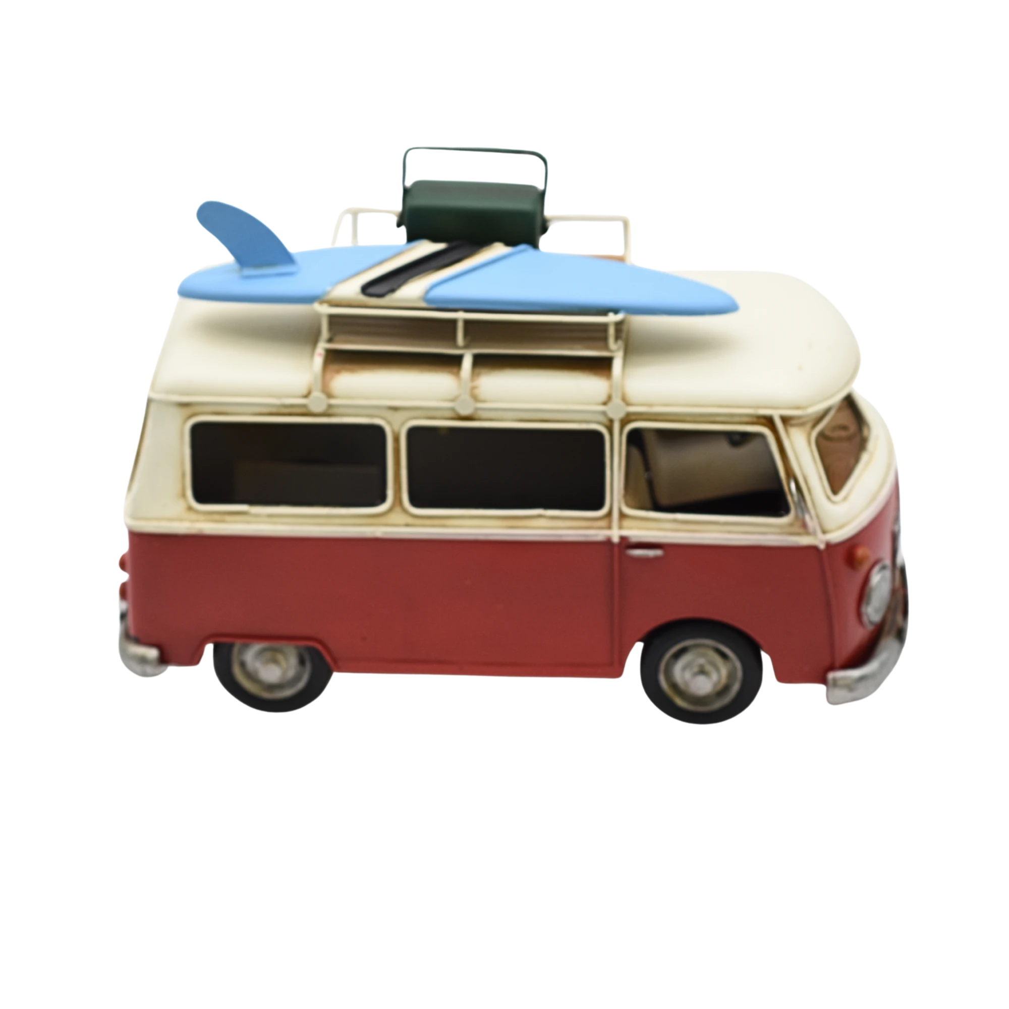 Miniaturmodel eines VW-Busses in Rot-Beige mit Koffer – Bild 11