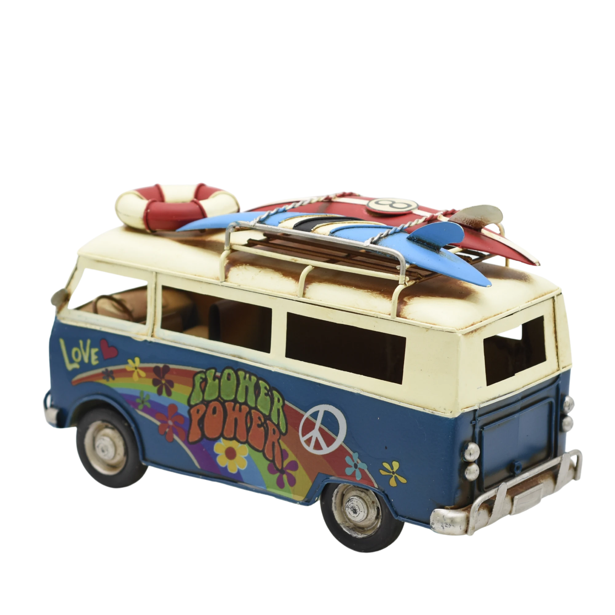 Miniaturmodel eines VW-Busses aus Zinn in Meerblau und Regenbogen – Bild 8