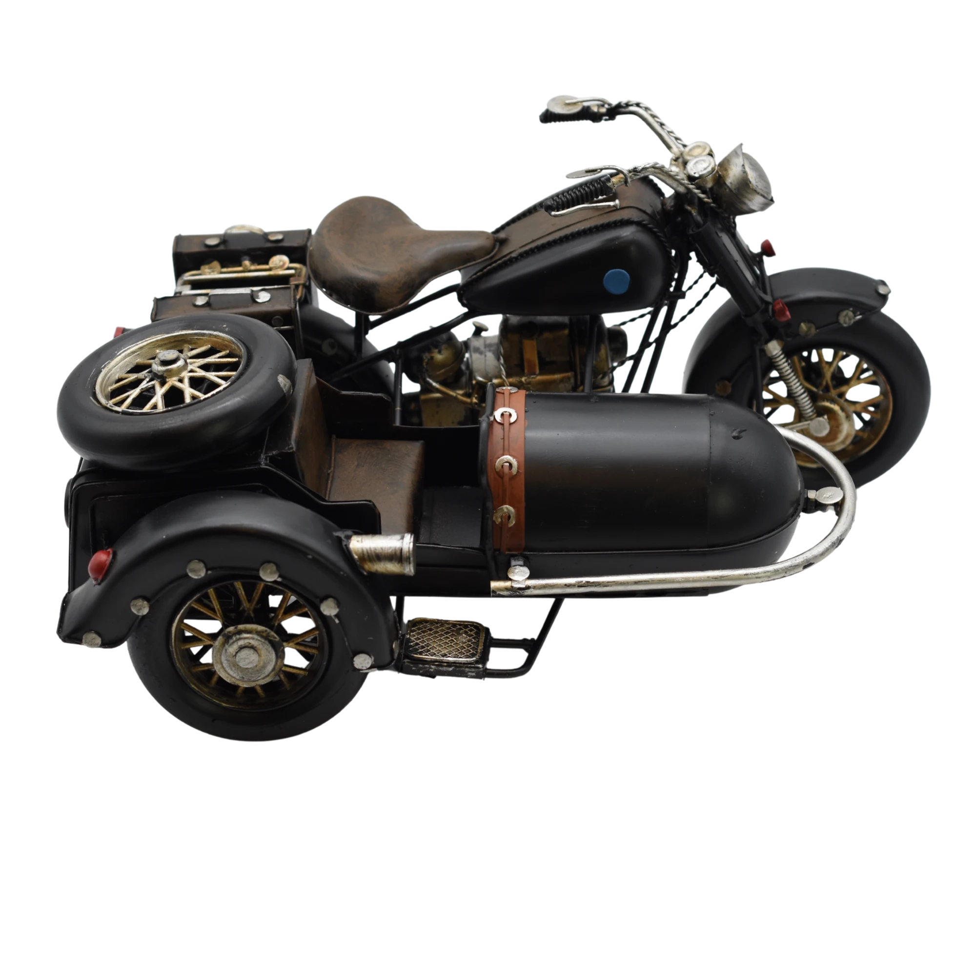 Miniaturmodel eines alten Motorrads mit Beiwagen aus Zinn – Bild 11