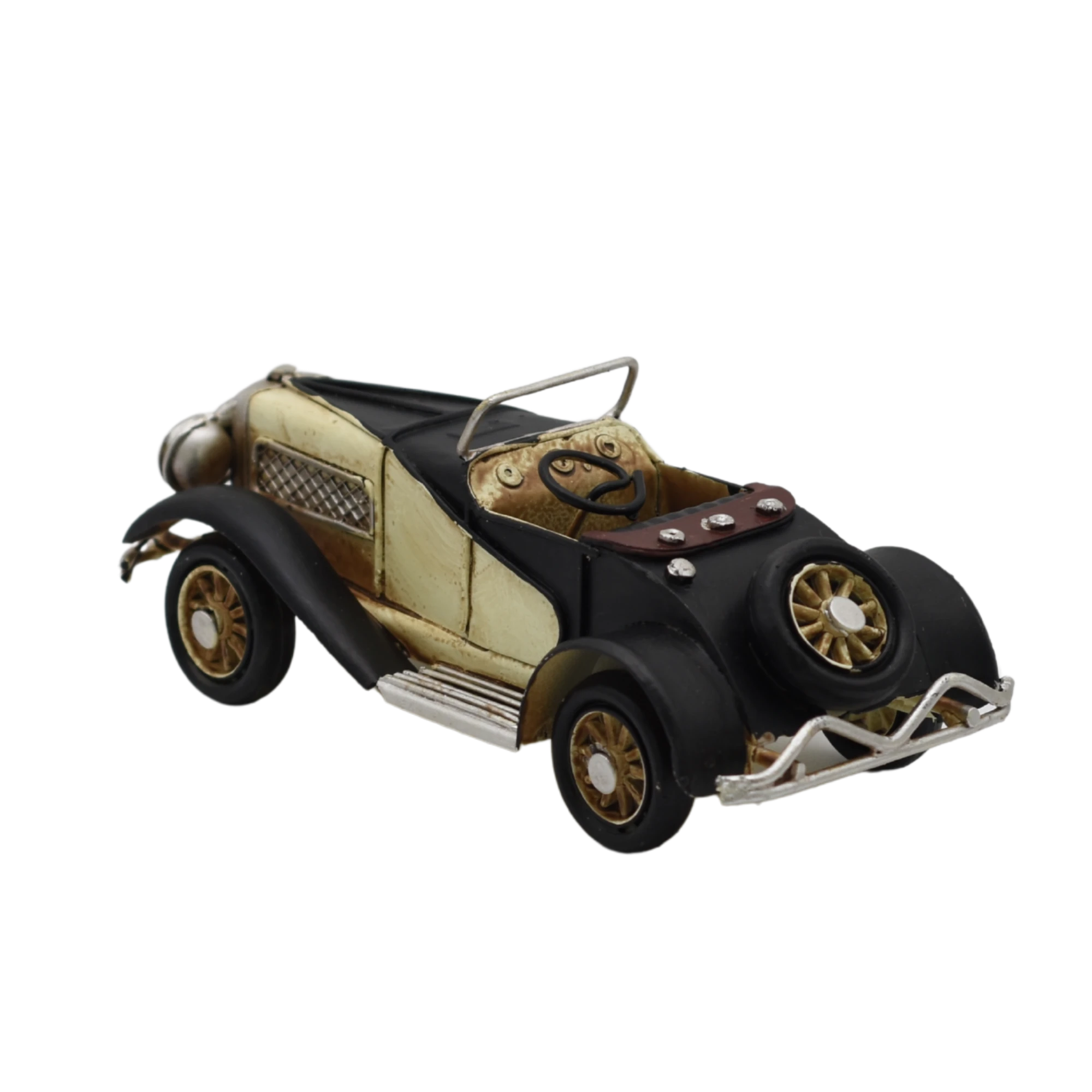 Miniaturmodel eines Oldtimers aus Zinn aus den 1920er Jahren in Schwarz-Weiß – Bild 6