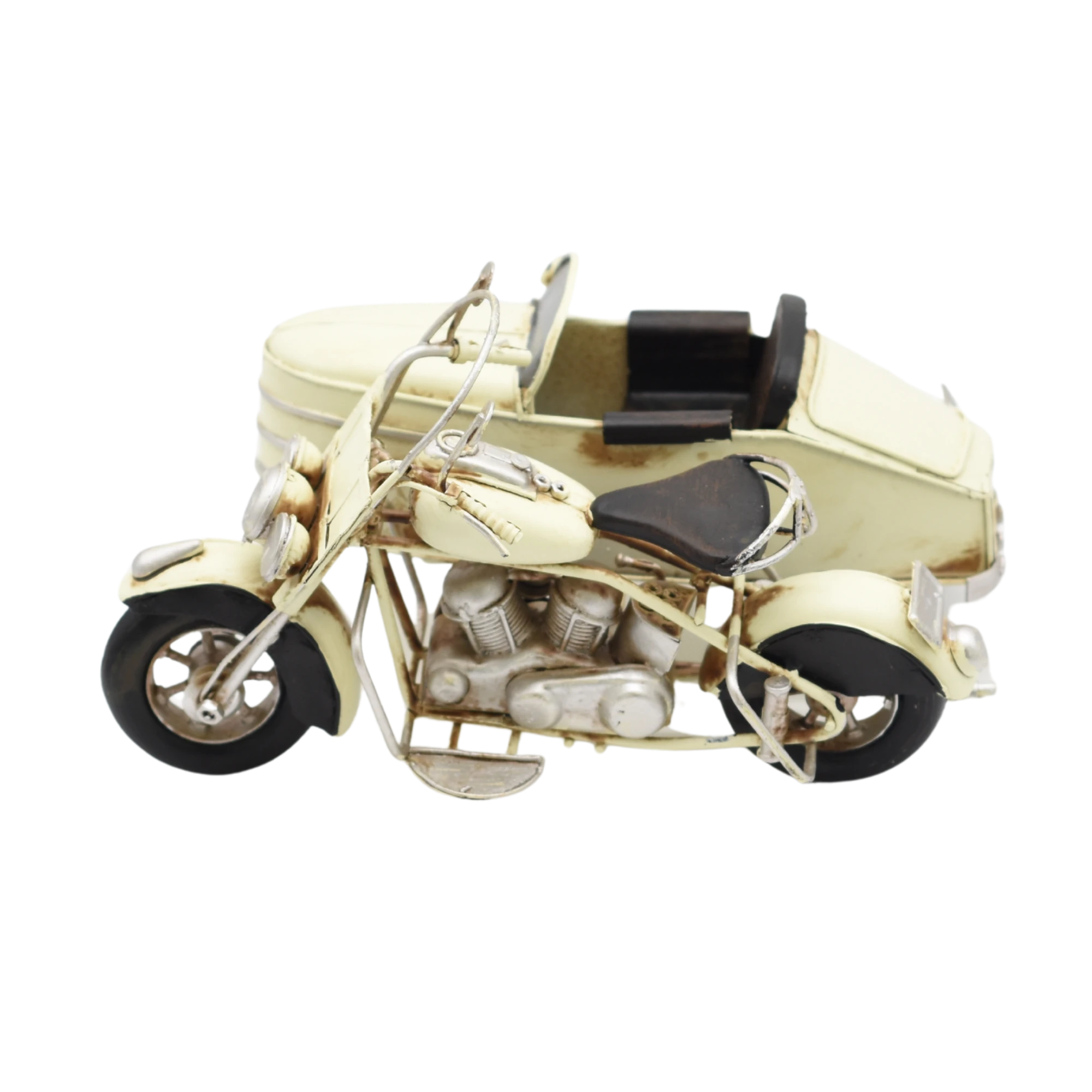 Miniaturmodel eines Motorrads mit Beiwagen aus Zinn in Beige – Bild 7