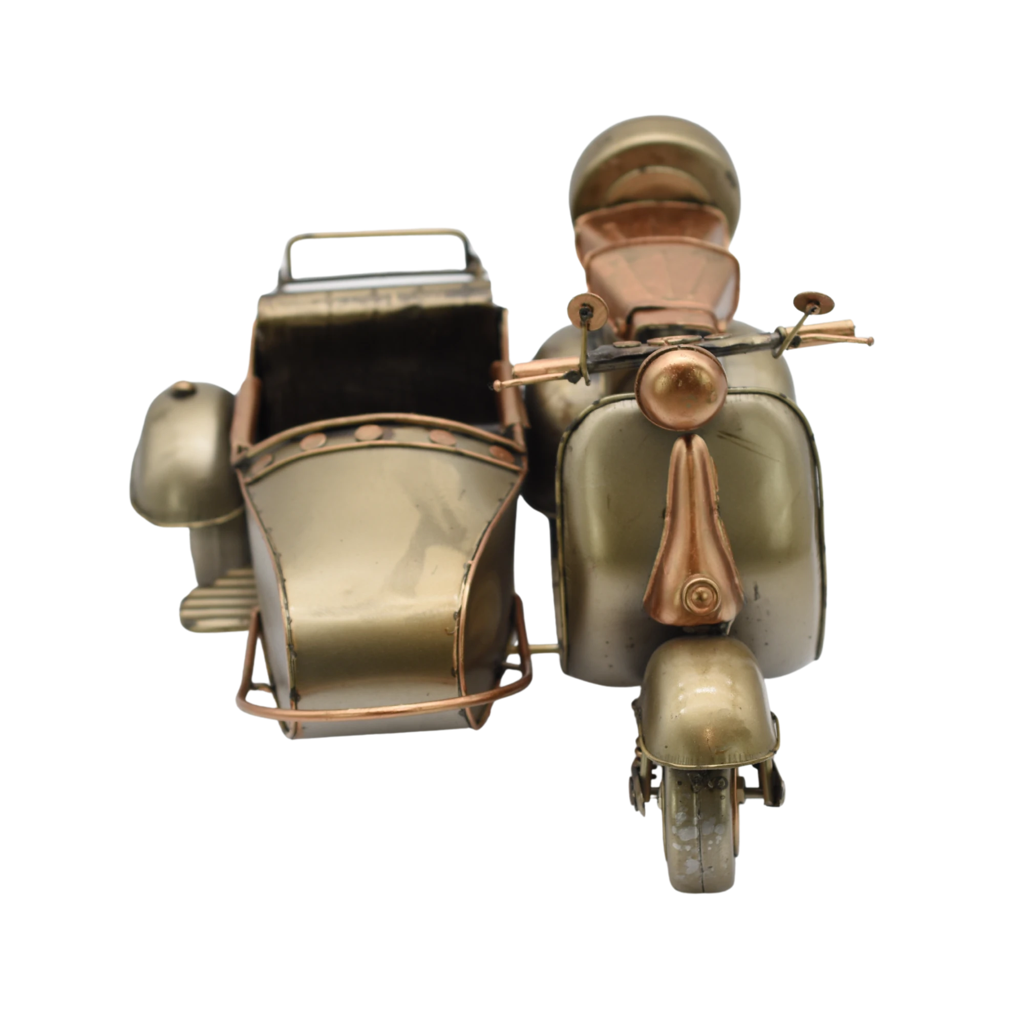 Miniaturmodel einer Vespa mit Beiwagen in Gold- und Bronzefarben – Bild 12