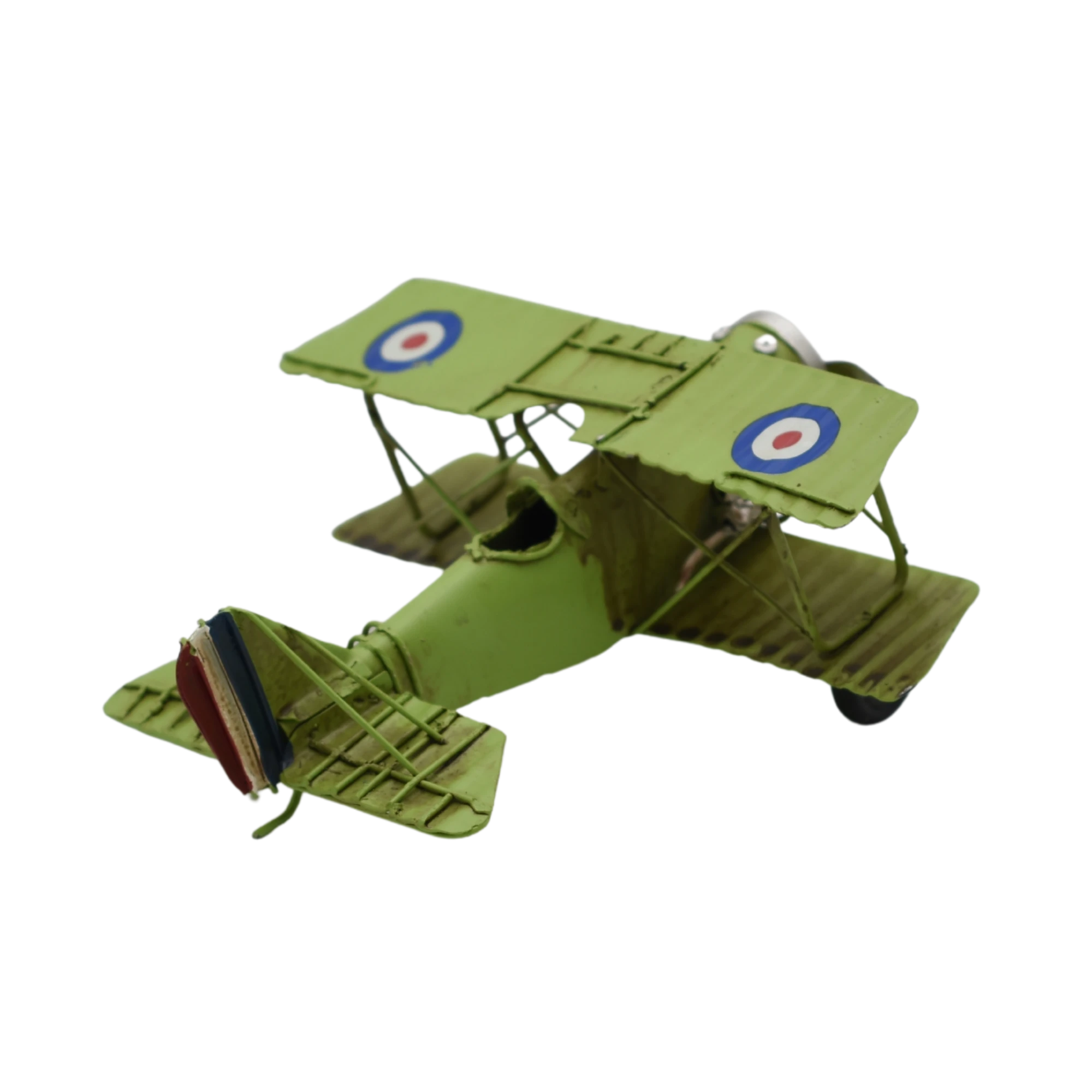 Miniaturmodel eines Doppeldeckerflugzeugs aus Zinn in Hellgrün – Bild 5
