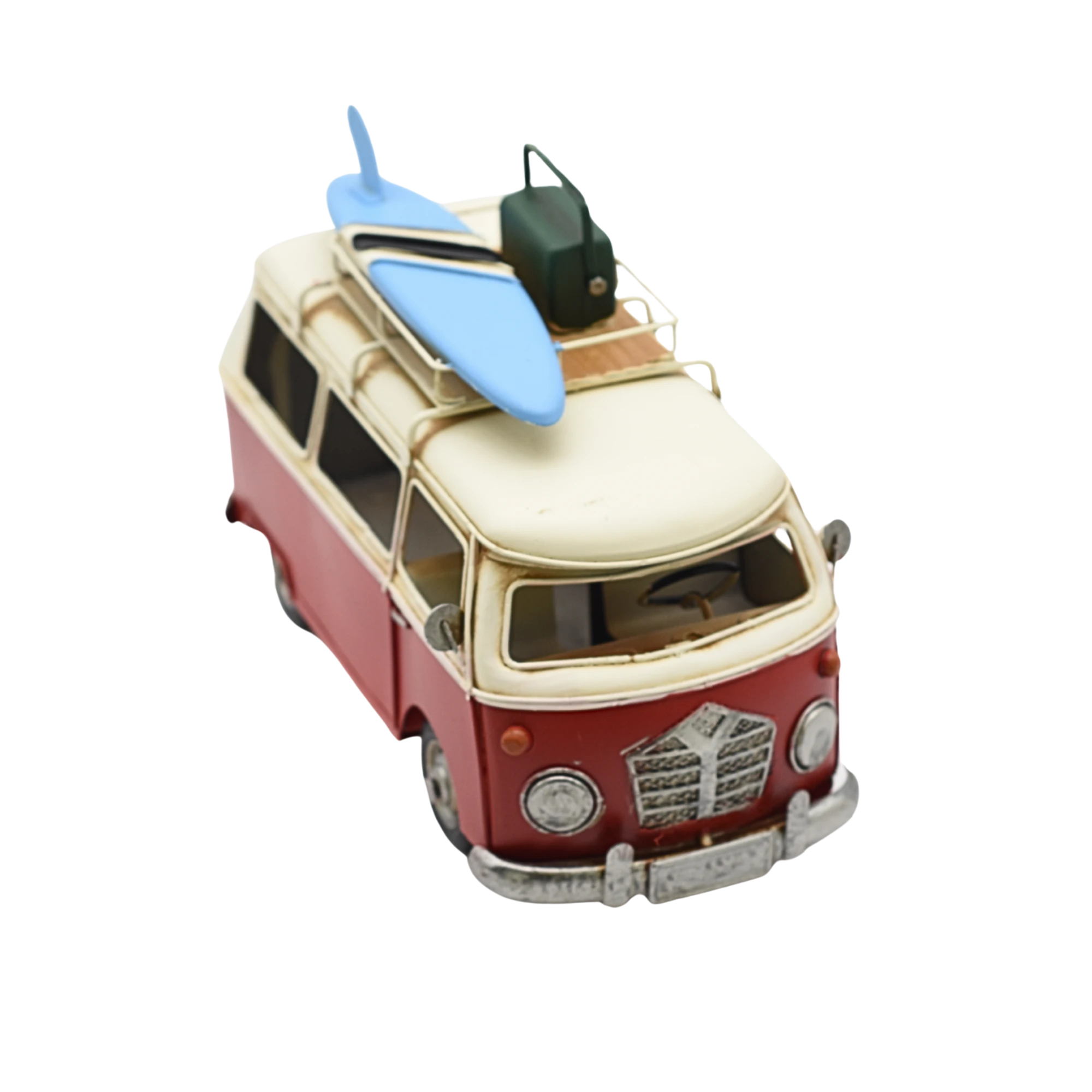 Miniaturmodel eines VW-Busses in Rot-Beige mit Koffer – Bild 12