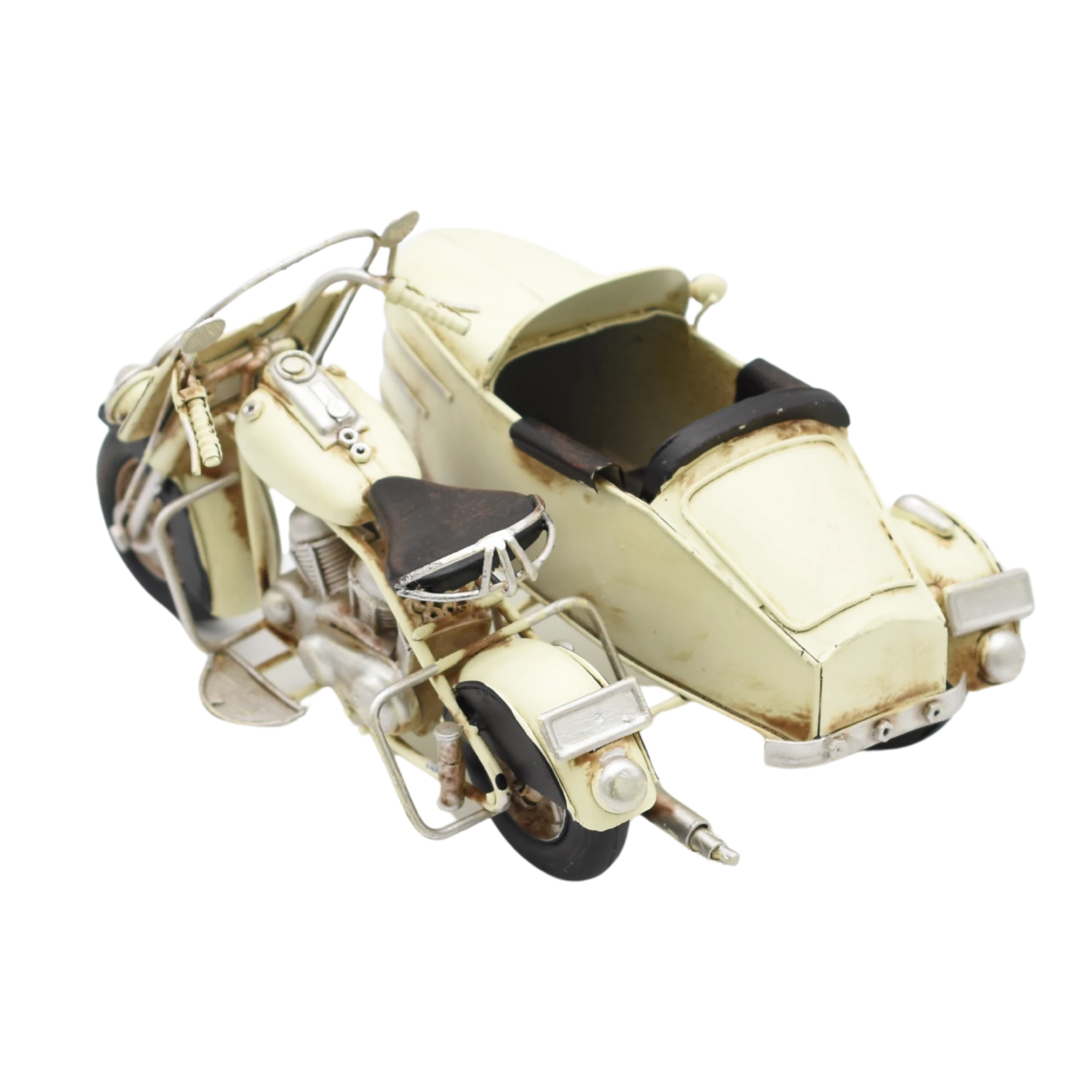 Miniaturmodel eines Motorrads mit Beiwagen aus Zinn in Beige – Bild 8