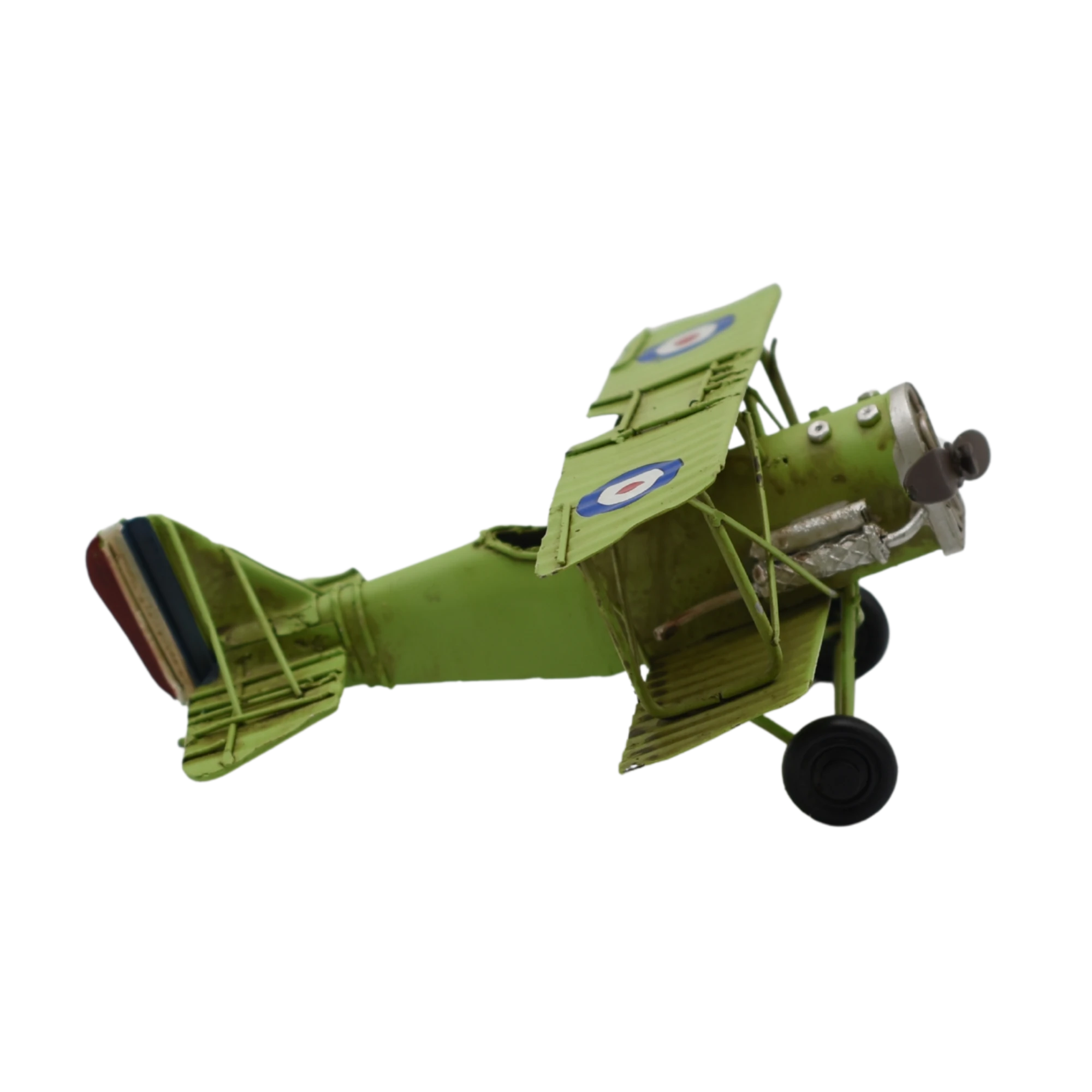 Miniaturmodel eines Doppeldeckerflugzeugs aus Zinn in Hellgrün – Bild 6