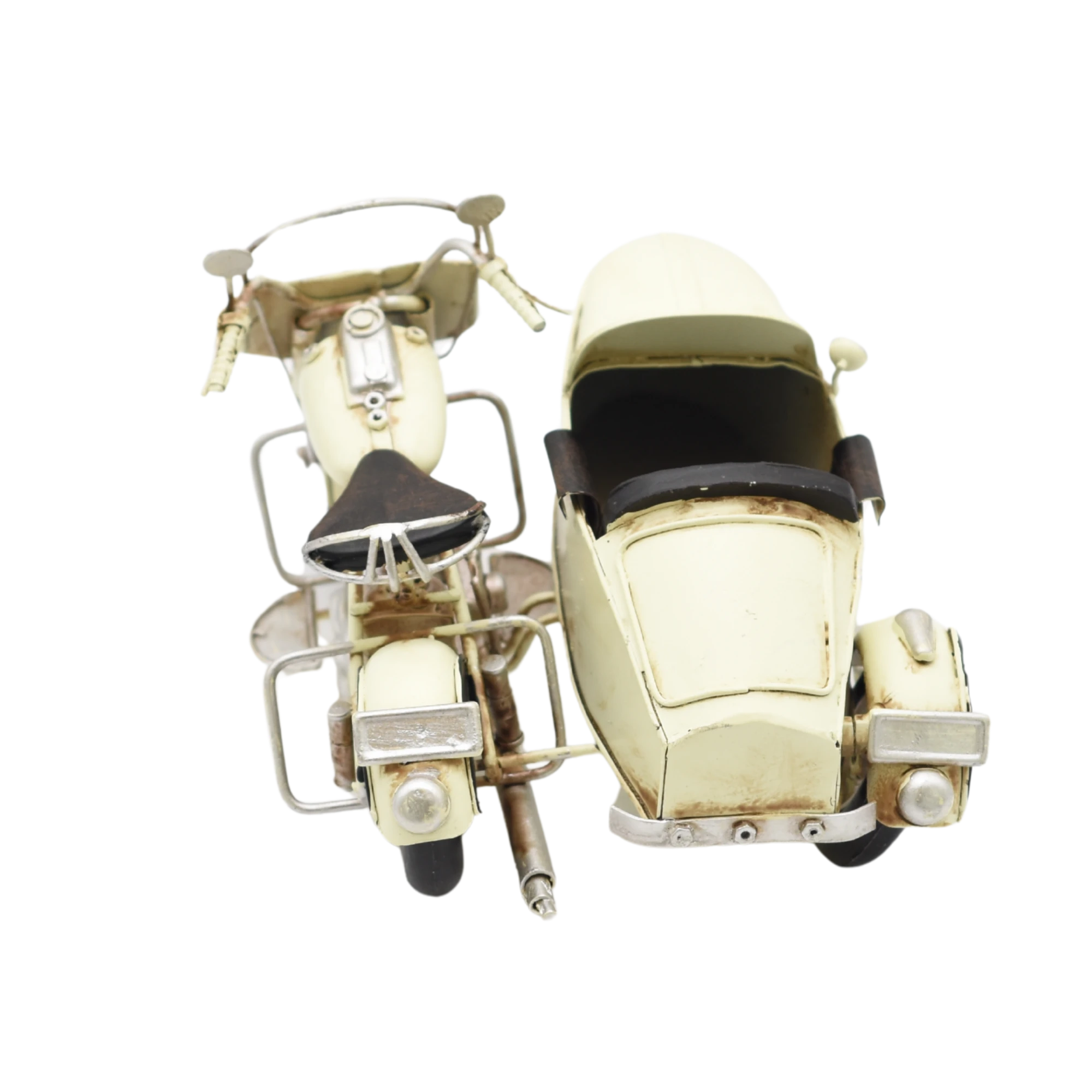 Miniaturmodel eines Motorrads mit Beiwagen aus Zinn in Beige – Bild 9