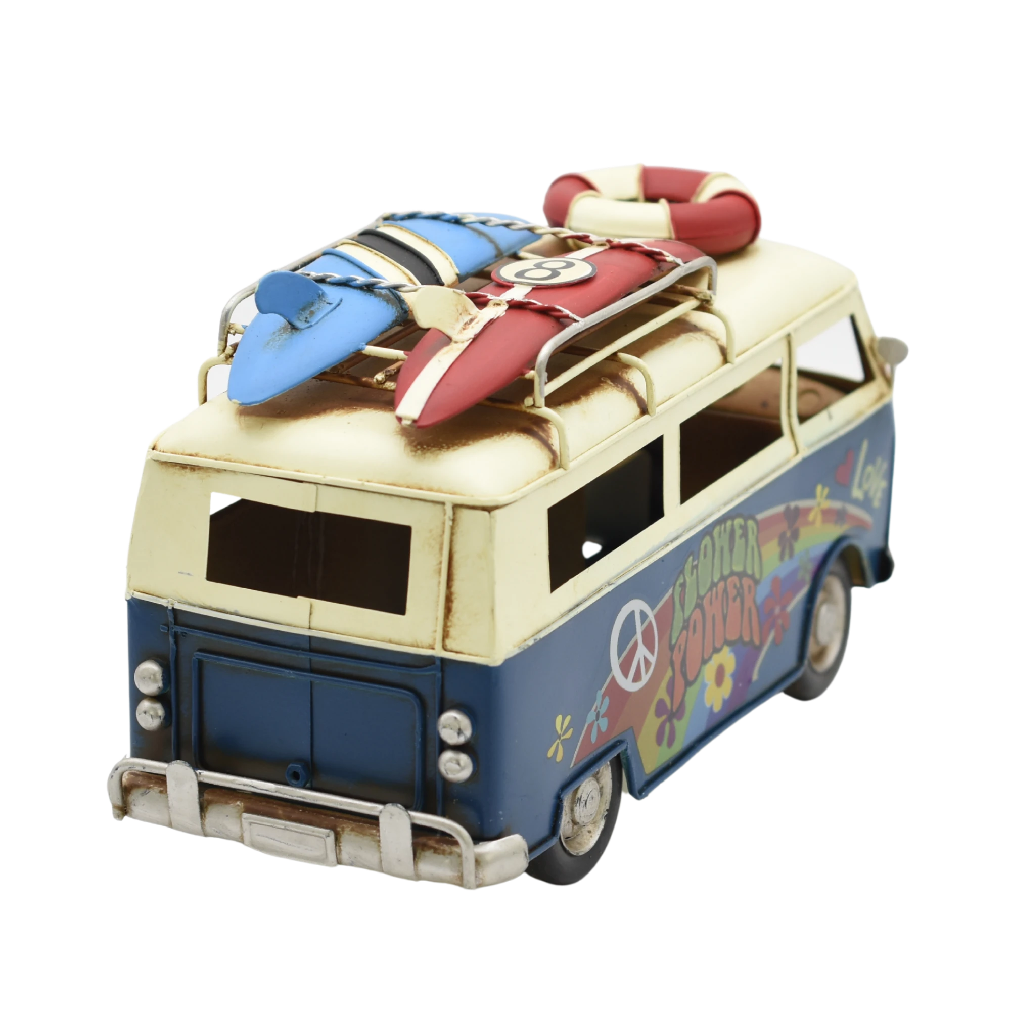 Miniaturmodel eines VW-Busses aus Zinn in Meerblau und Regenbogen – Bild 9