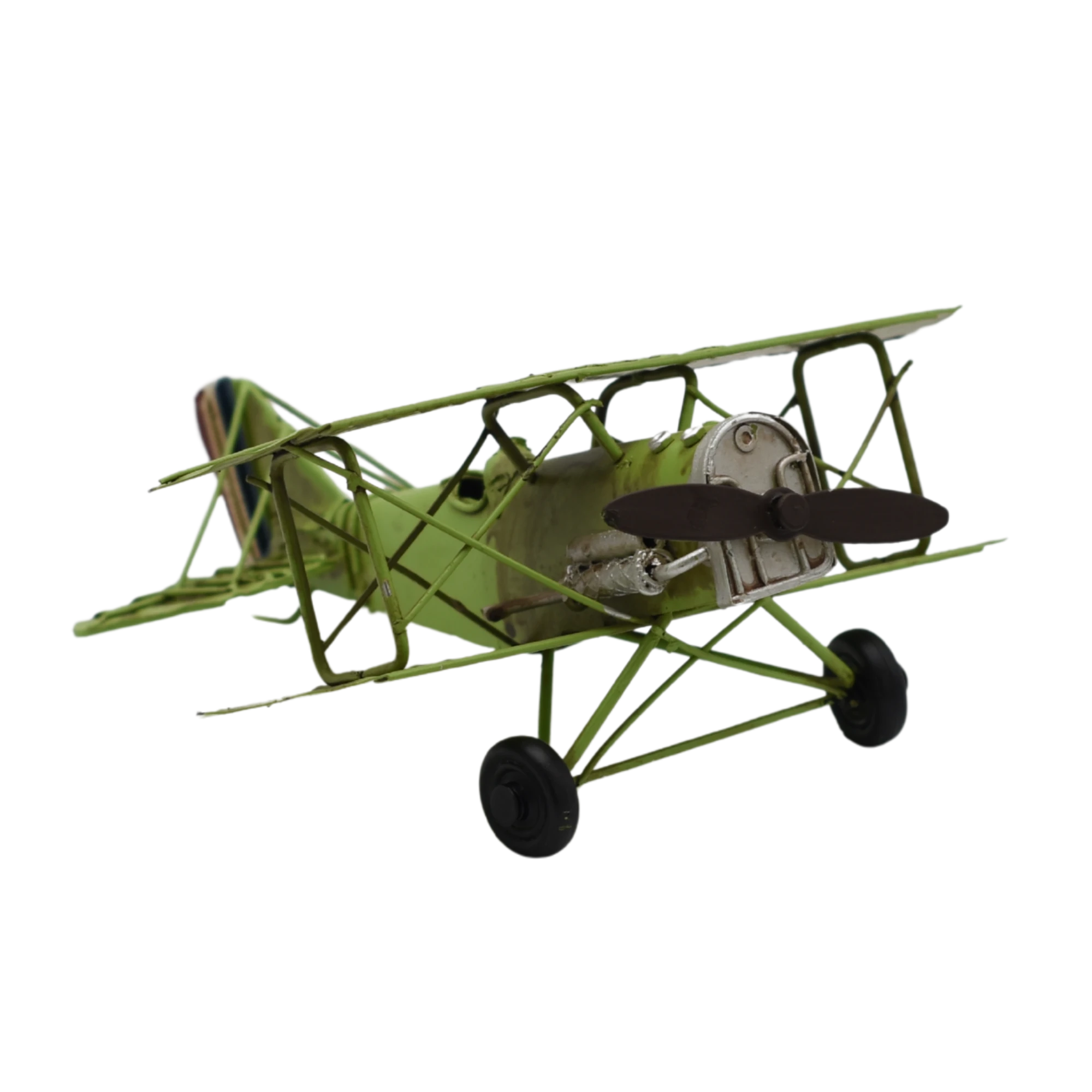 Miniaturmodel eines Doppeldeckerflugzeugs aus Zinn in Hellgrün – Bild 7
