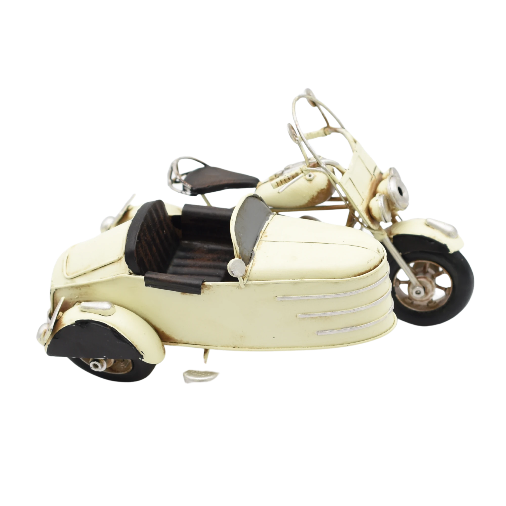 Miniaturmodel eines Motorrads mit Beiwagen aus Zinn in Beige – Bild 10