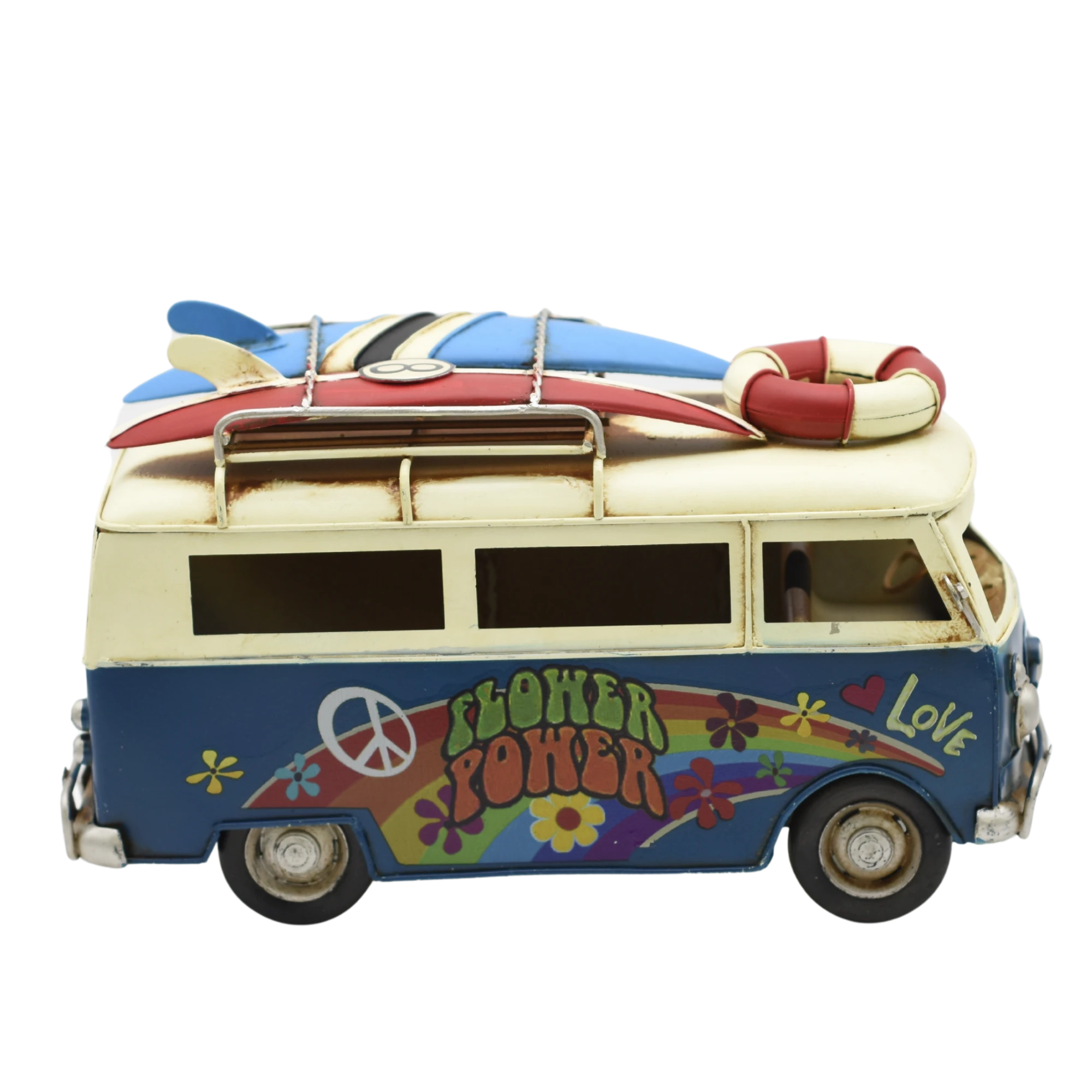 Miniaturmodel eines VW-Busses aus Zinn in Meerblau und Regenbogen – Bild 10