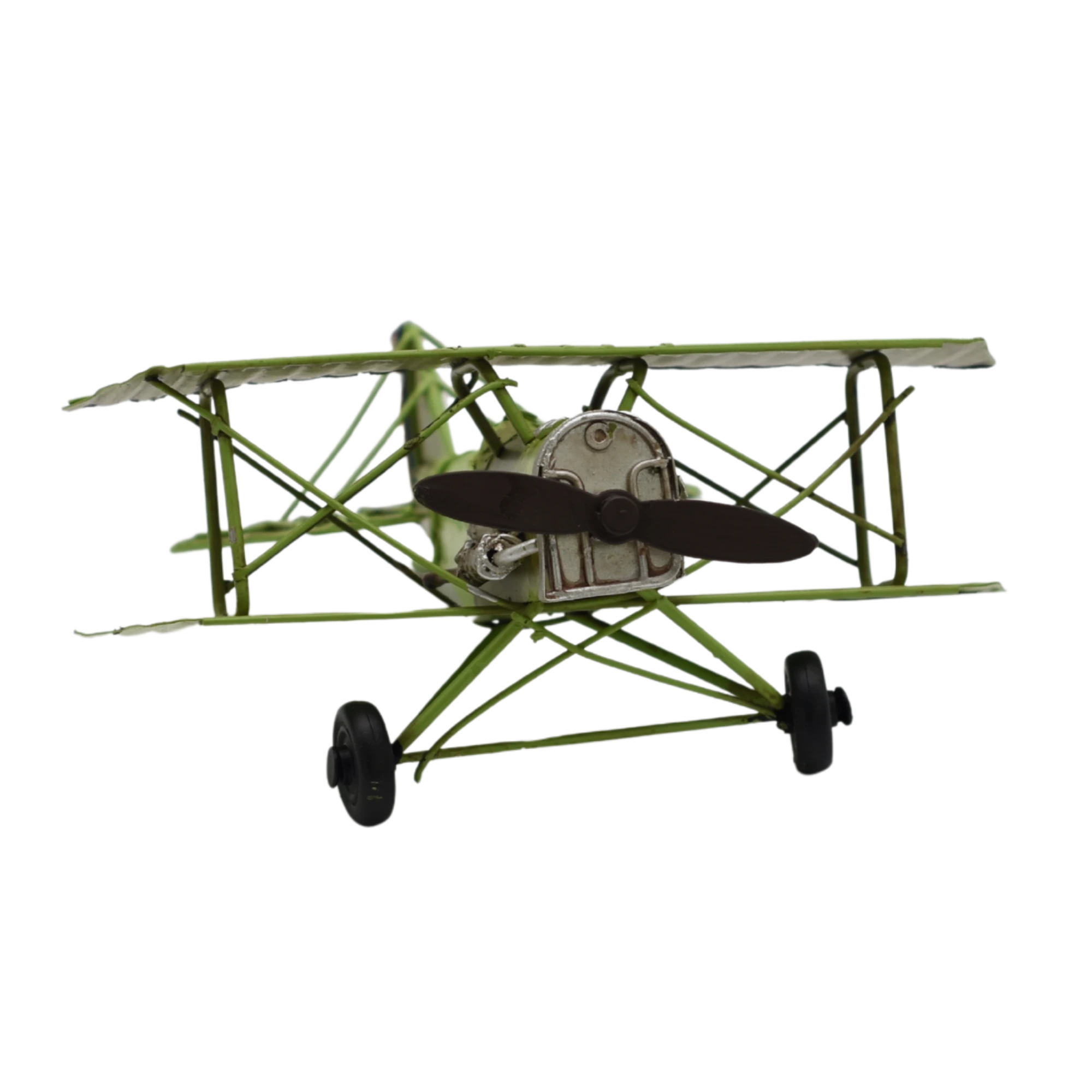Miniaturmodel eines Doppeldeckerflugzeugs aus Zinn in Hellgrün – Bild 8