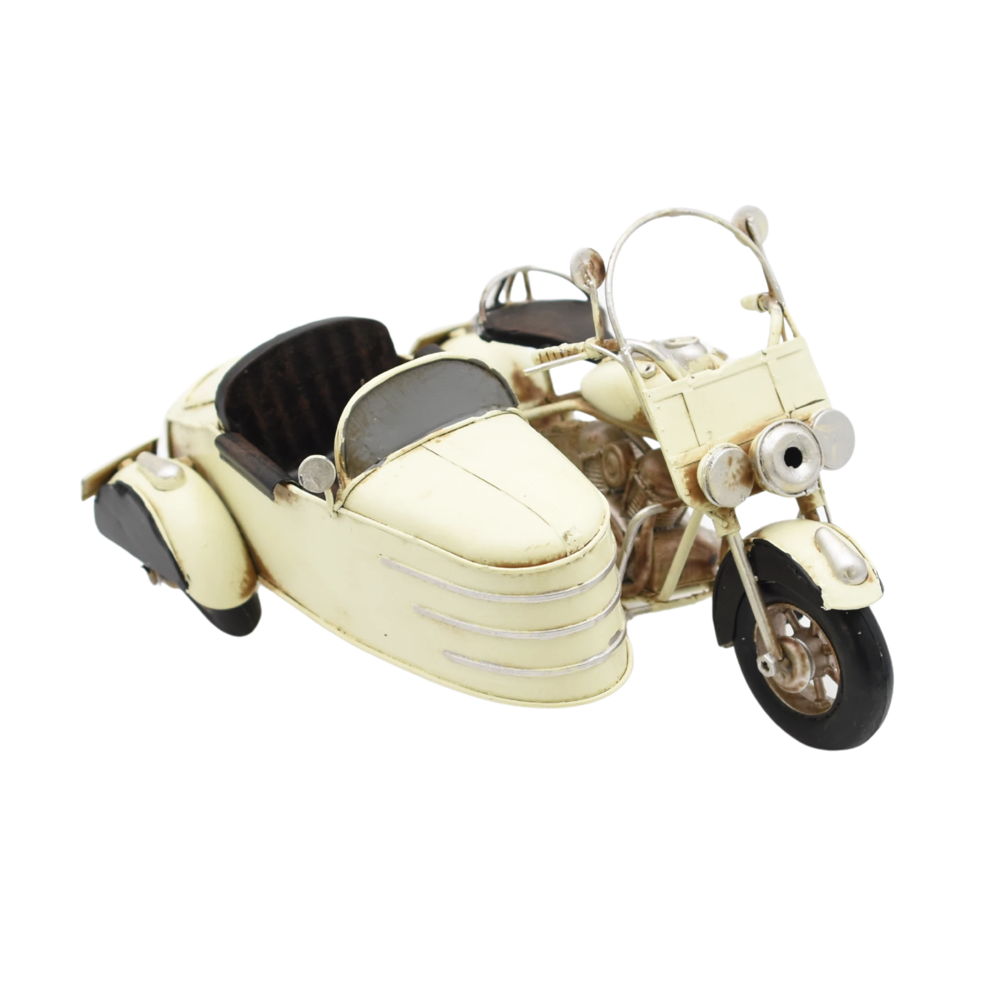 Miniaturmodel eines Motorrads mit Beiwagen aus Zinn in Beige – Bild 11