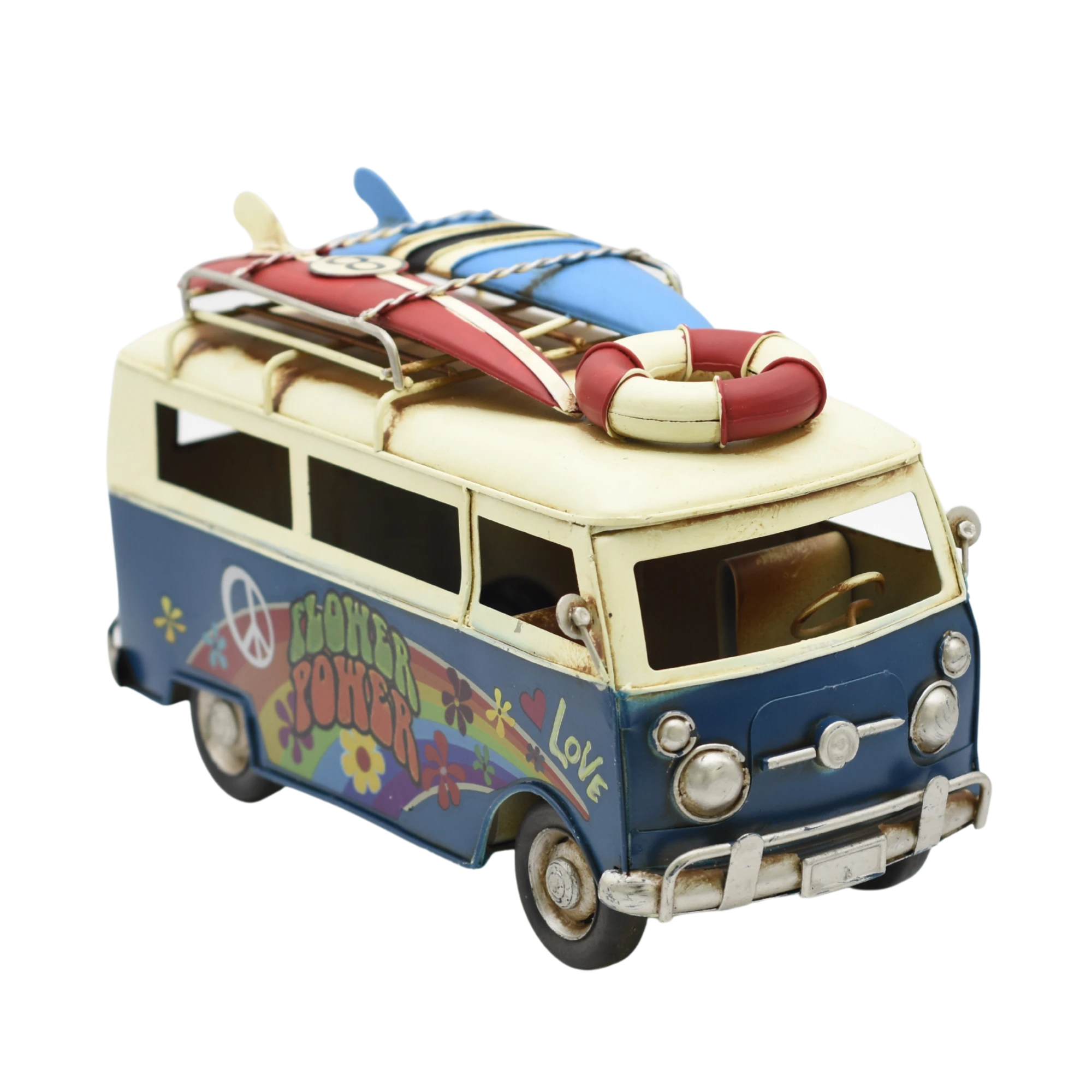 Miniaturmodel eines VW-Busses aus Zinn in Meerblau und Regenbogen – Bild 11