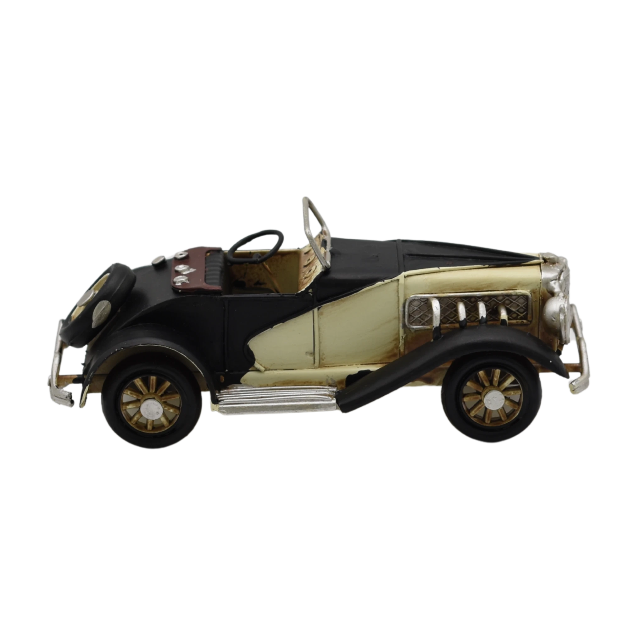 Miniaturmodel eines Oldtimers aus Zinn aus den 1920er Jahren in Schwarz-Weiß – Bild 9