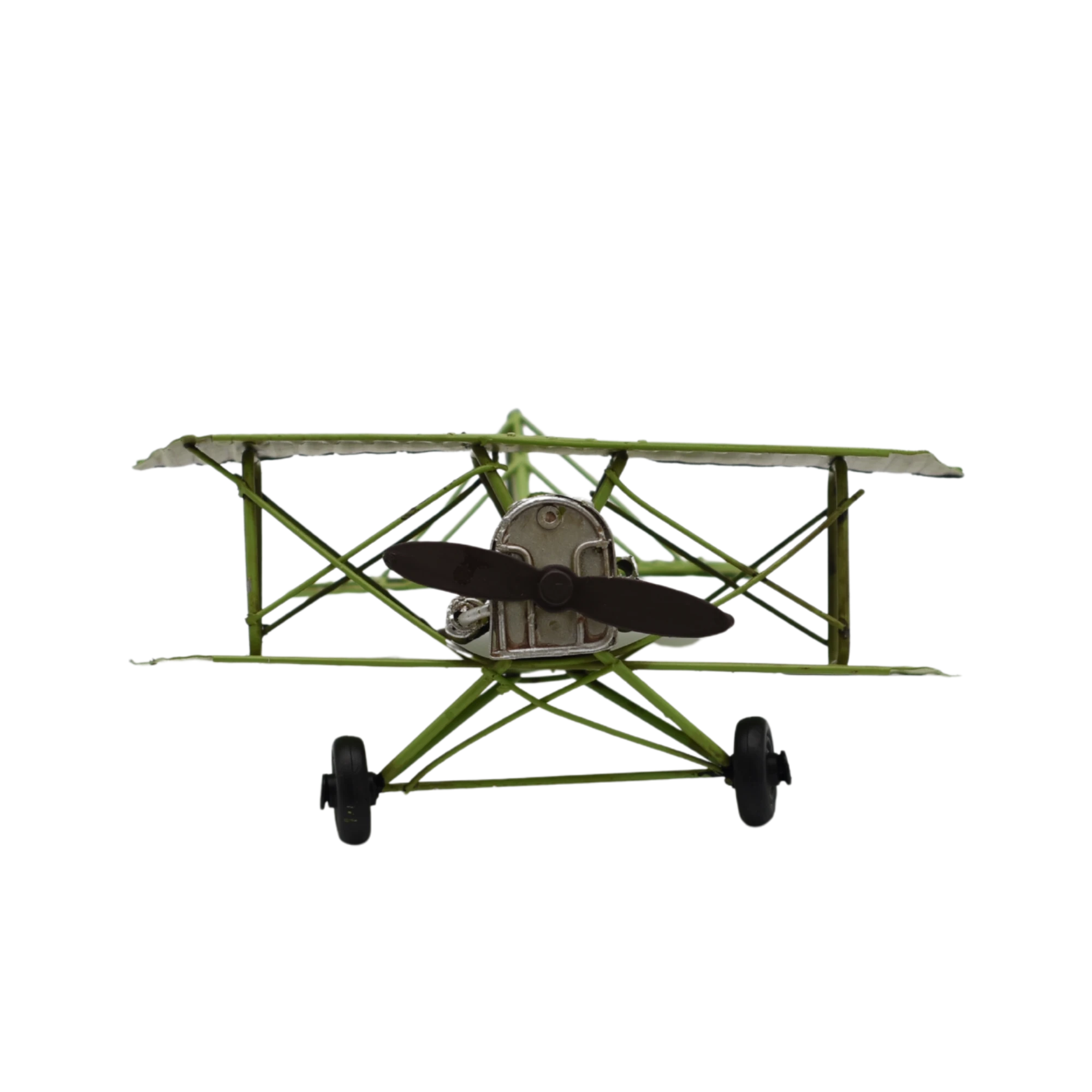 Miniaturmodel eines Doppeldeckerflugzeugs aus Zinn in Hellgrün – Bild 2