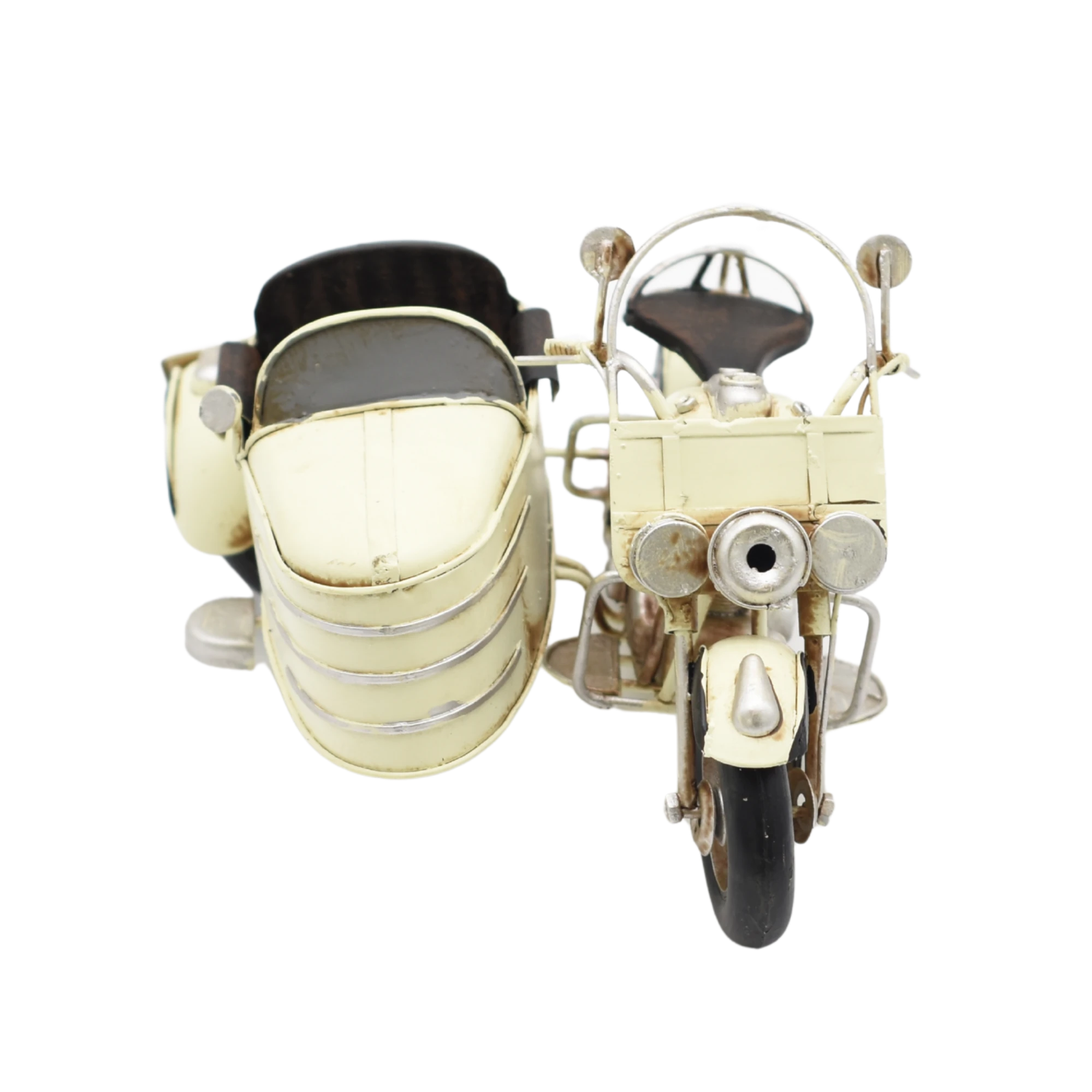 Miniaturmodel eines Motorrads mit Beiwagen aus Zinn in Beige – Bild 12